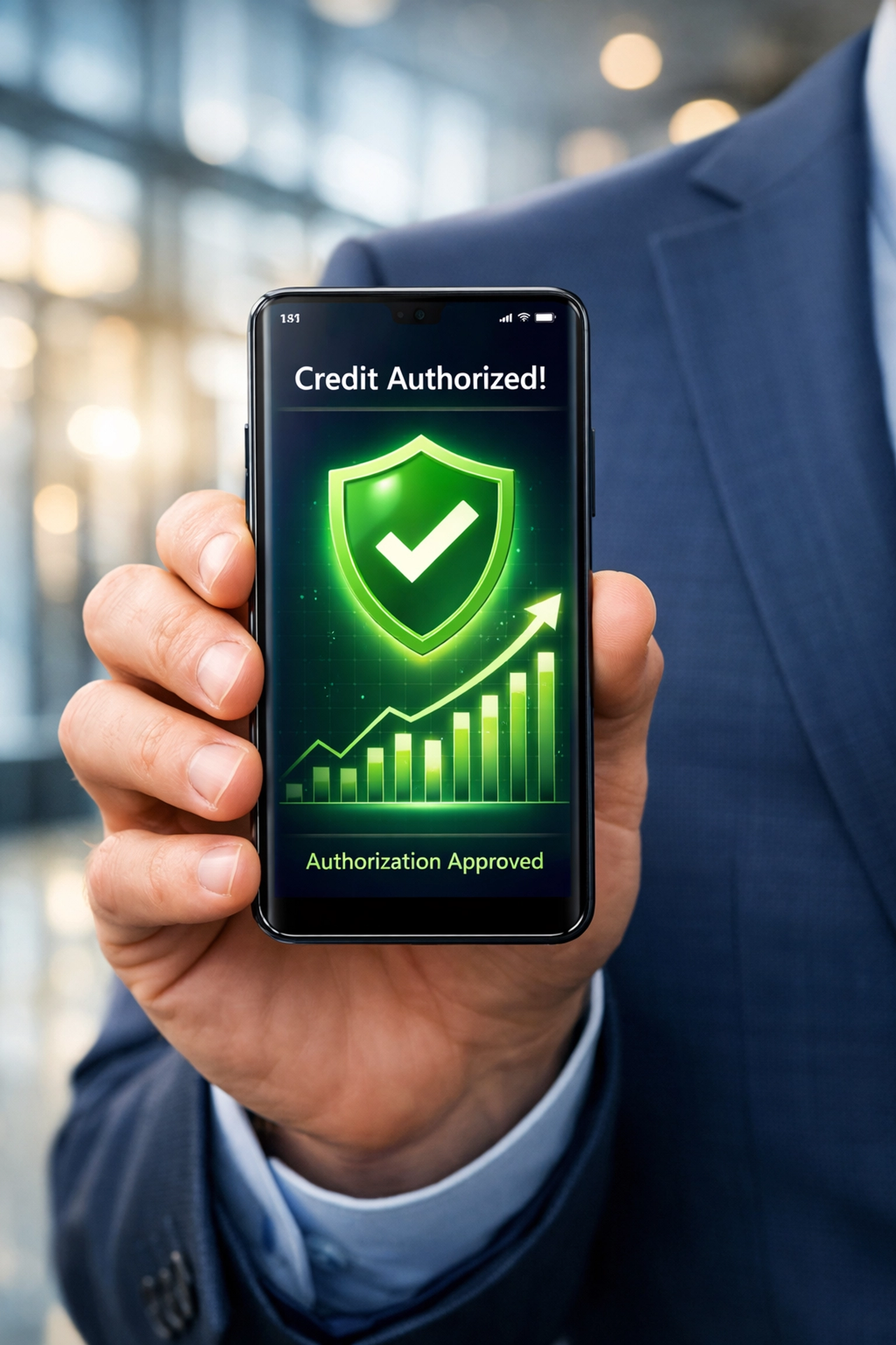 Mobile app displaying automated trade credit and net-terms approval for B2B buyers.