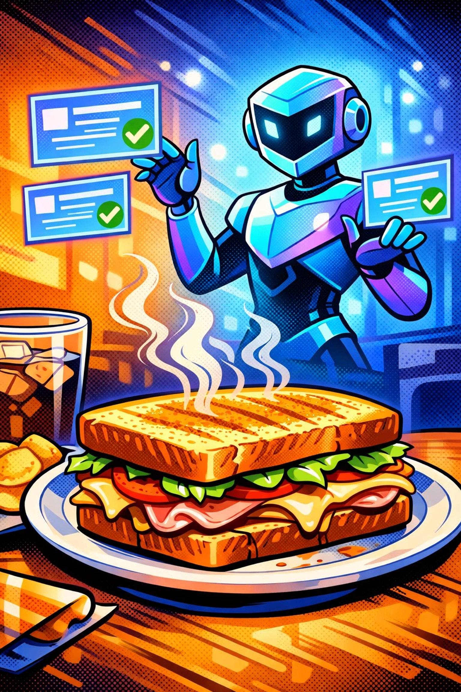 AI assistant automating customer support messages while business owner enjoys an uninterrupted lunch break