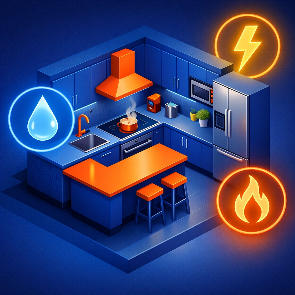 Comprehensive kitchen fitting services in Guildford featuring integrated plumbing and electrical work.