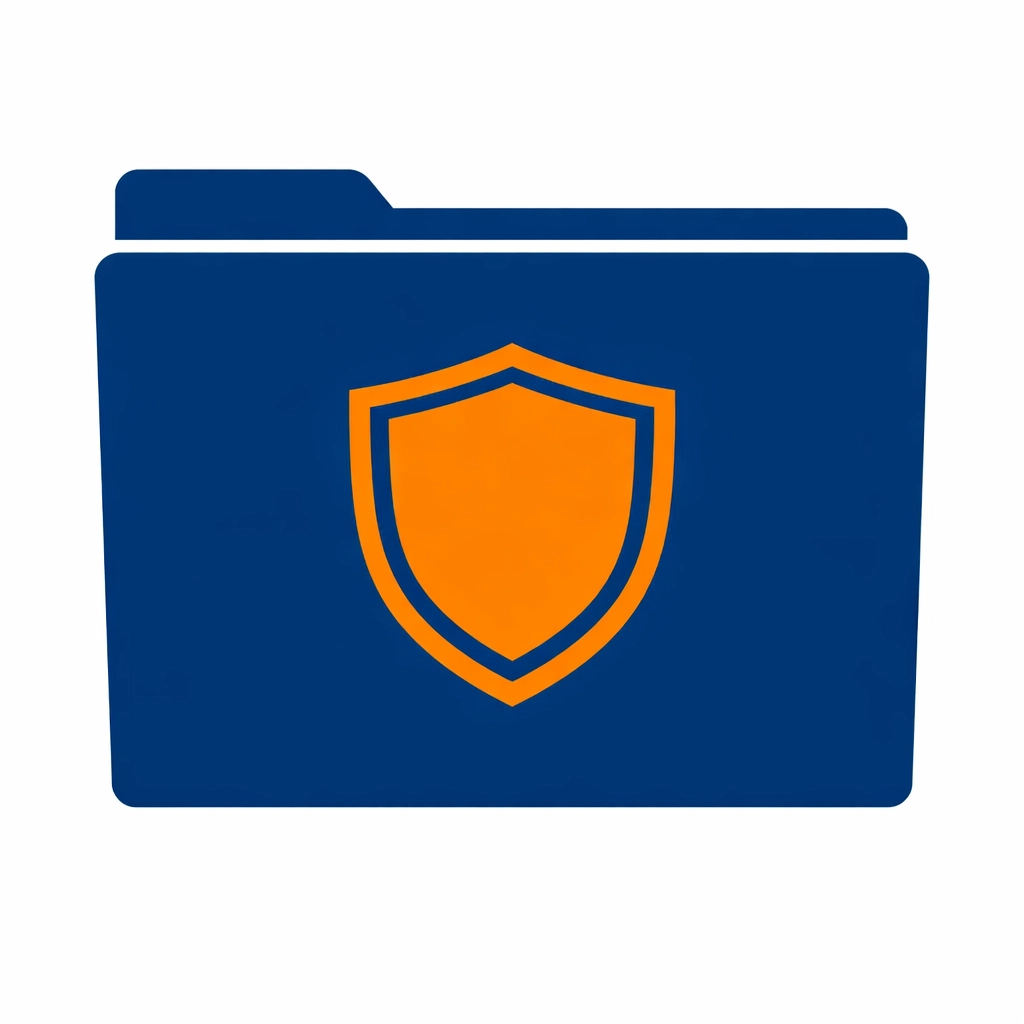 Digital folder icon with a shield representing secure wind mitigation and insurance documentation.