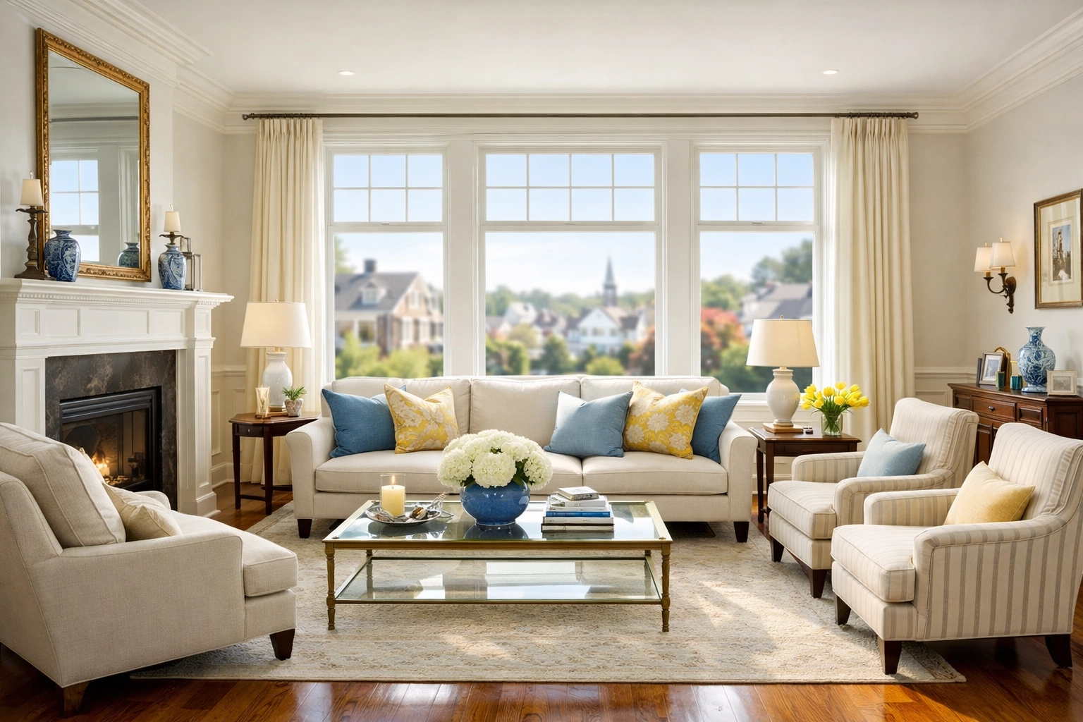 A sun-drenched, professionally cleaned living room in a Salisbury Hill estate by a top maid service Worcester.