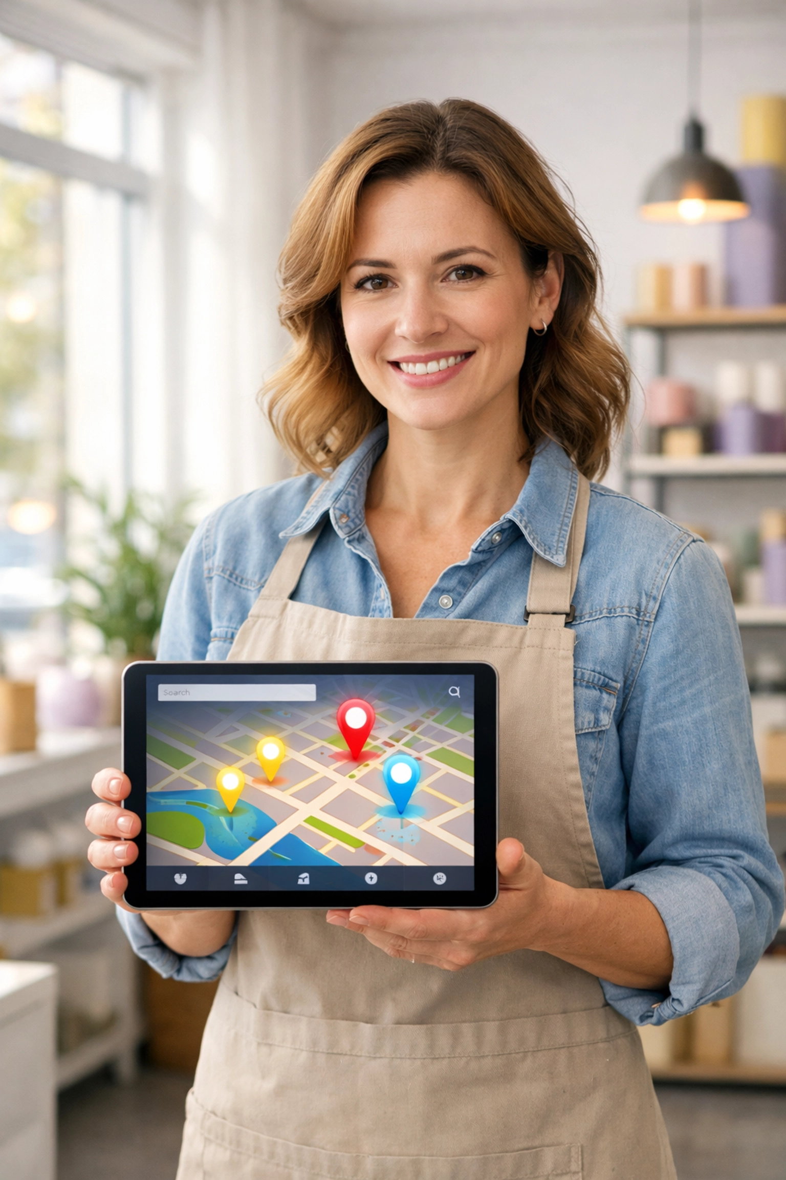 Business owner managing local search pins on a Google Business Profile map.