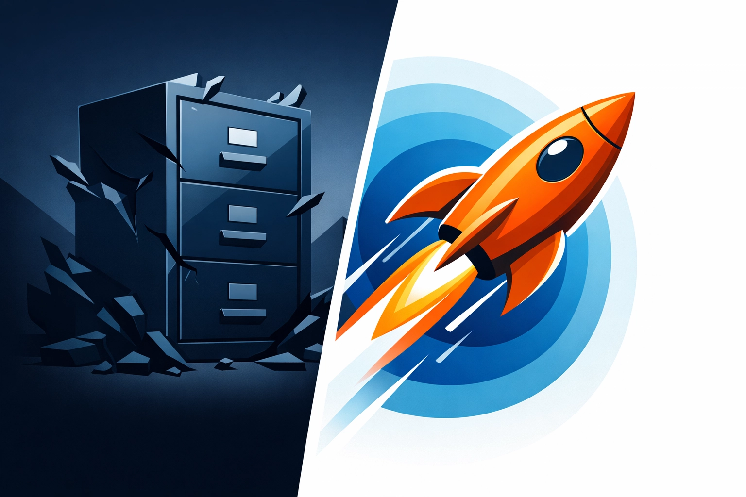 A legacy LMS vs. a modern rocket-themed platform for enterprise learning and capability building.