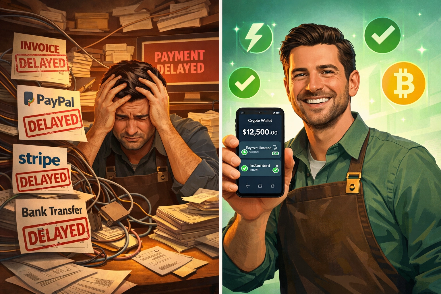 Self-custody crypto wallet instant settlement vs delayed traditional payment processing