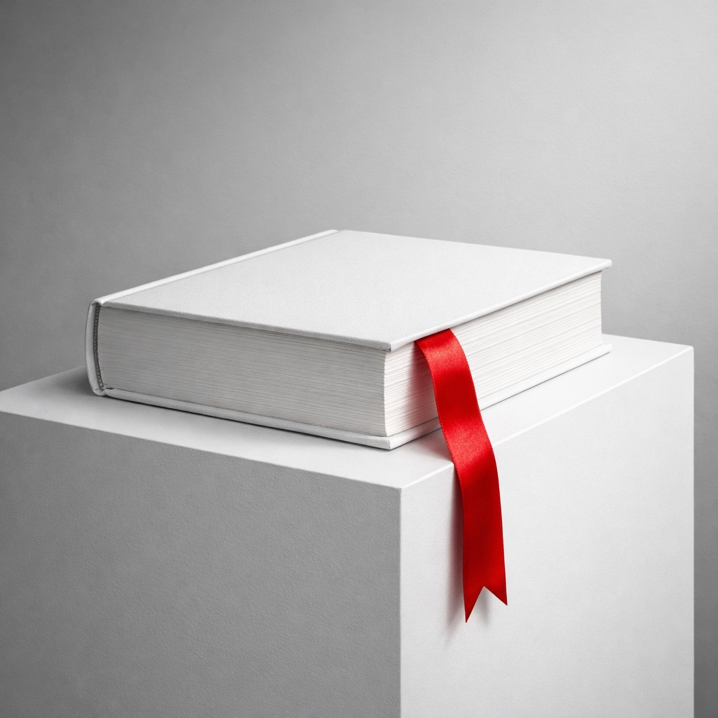 Minimalist book on a pedestal representing expert content strategy for improving Miami search engine rankings.