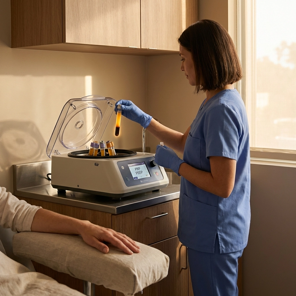 Medical professional preparing a PRP hair restoration treatment in a modern West Palm Beach clinic.