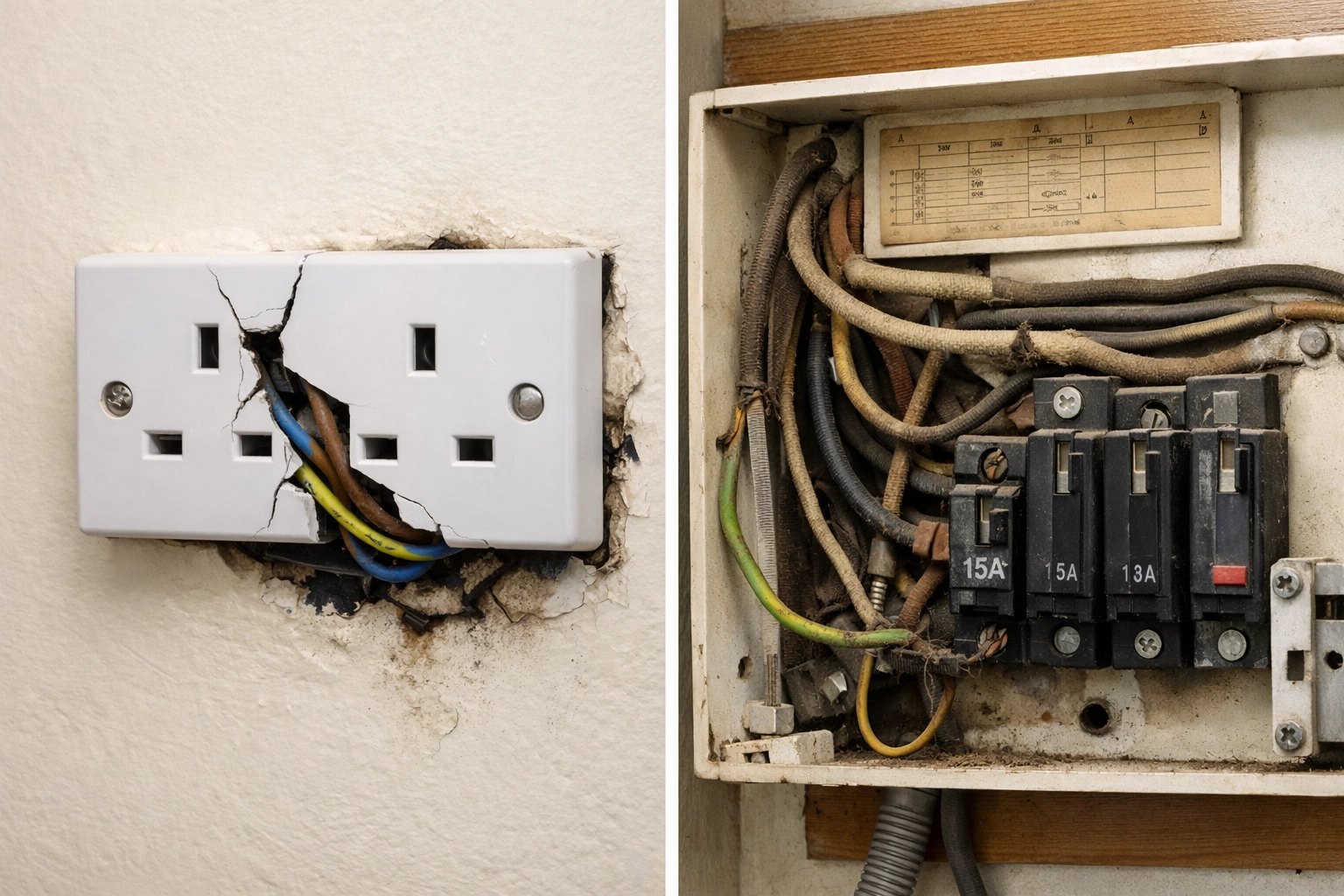 Common C2 electrical faults including damaged socket and deteriorated wiring requiring urgent repair