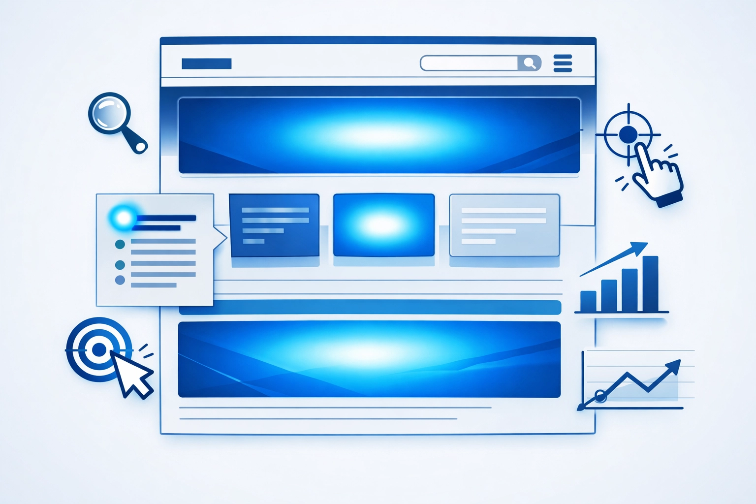 Website wireframe with heat map zones showing user engagement and data-driven conversion rate optimization strategy.