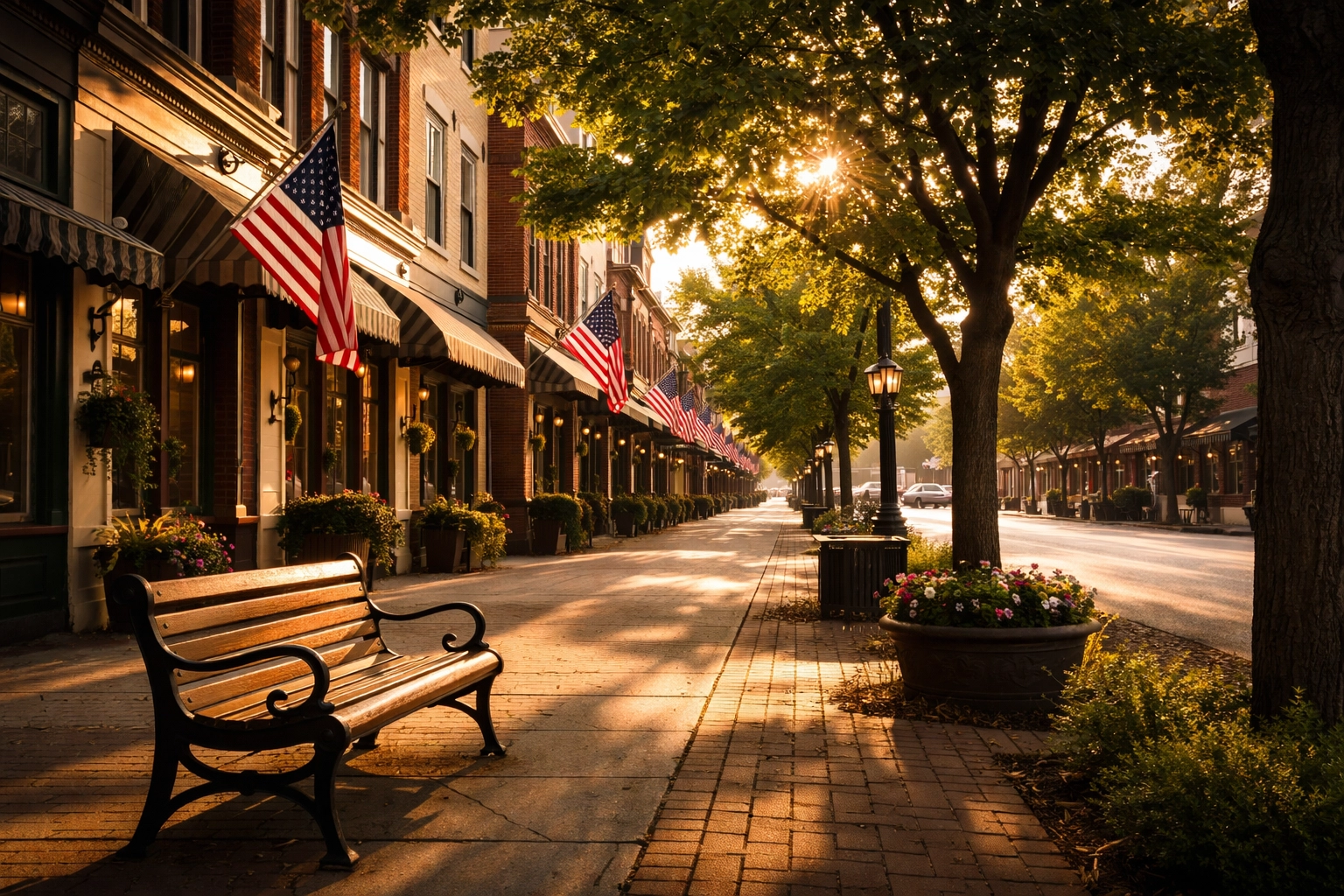 Charming historic downtown Worthington streetscape with brick storefronts, representing local resources for senior transitions.