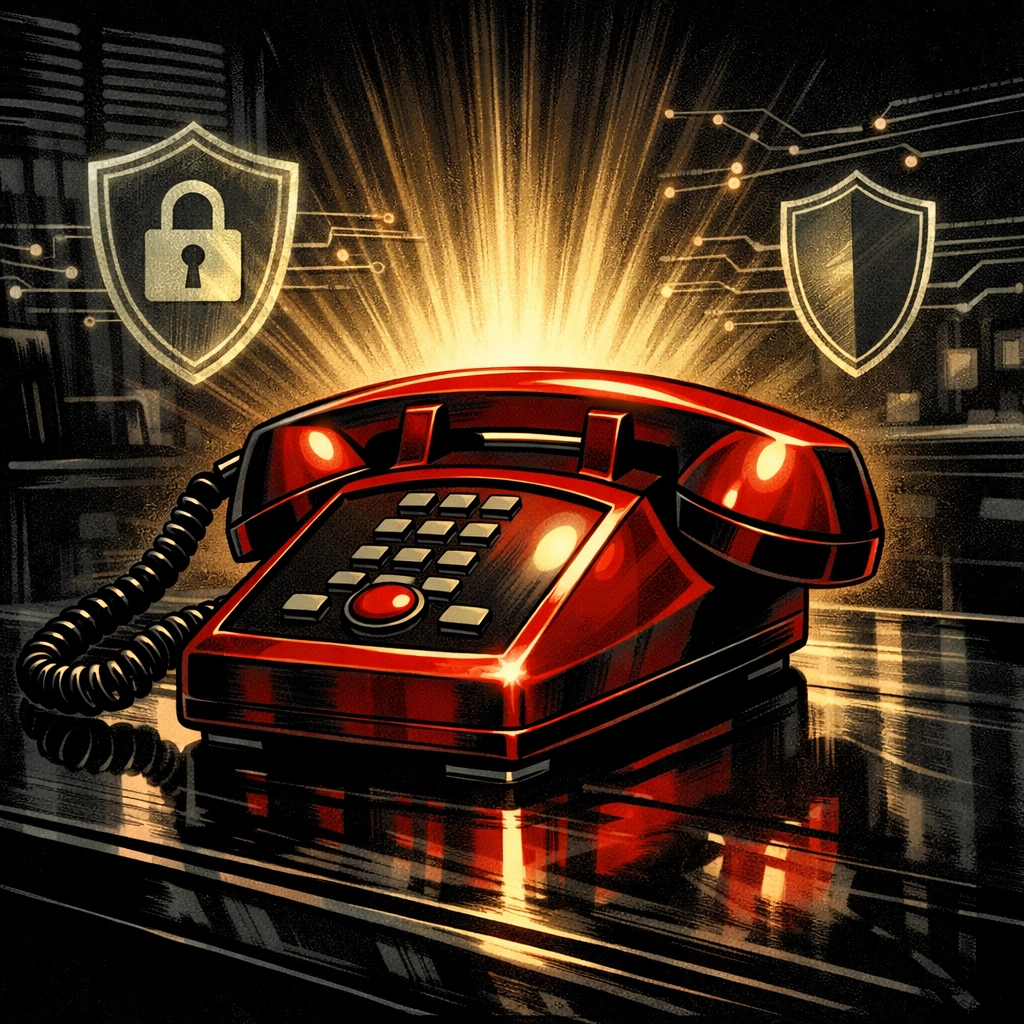 Comic-style red hotline phone representing dedicated support and account management for merchant account holders.