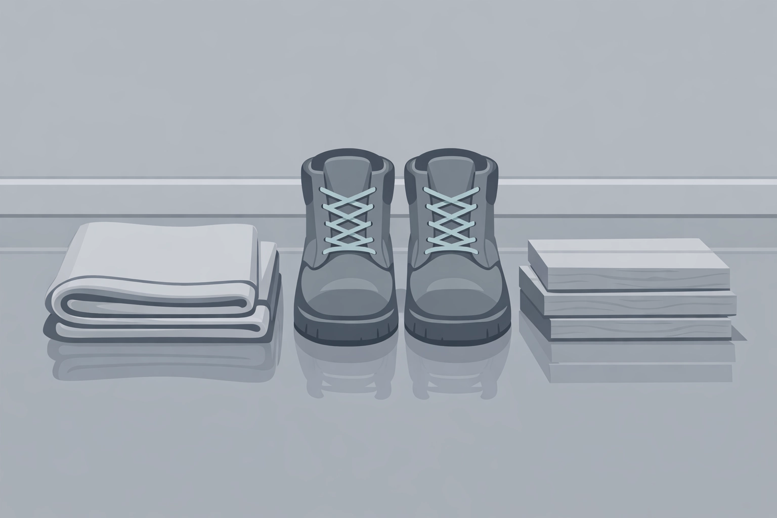 Neatly folded drop cloth and work boots illustrating clean and professional property protection during repairs.