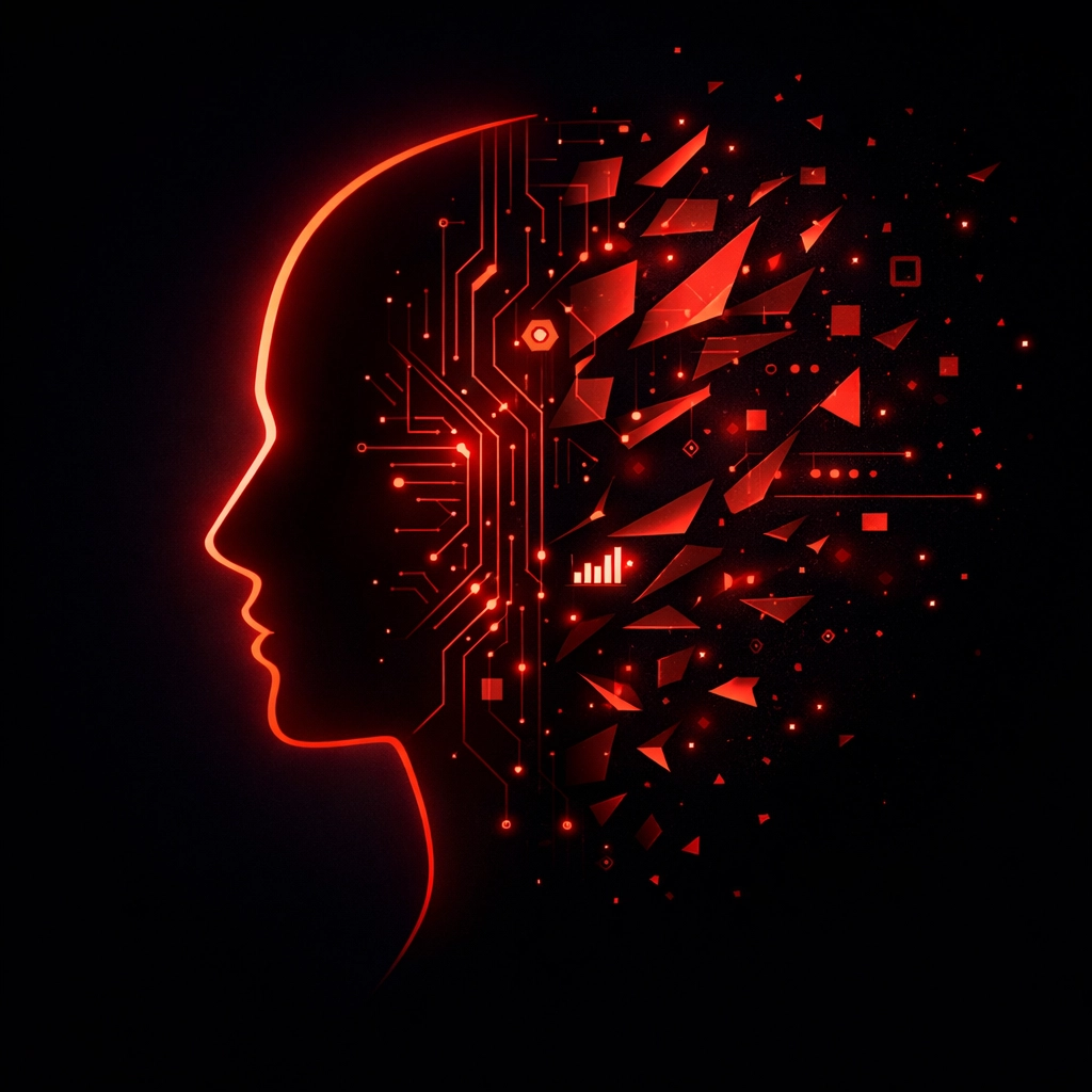 Human silhouette with digital circuitry symbolizing brand identity and AI automation integration.
