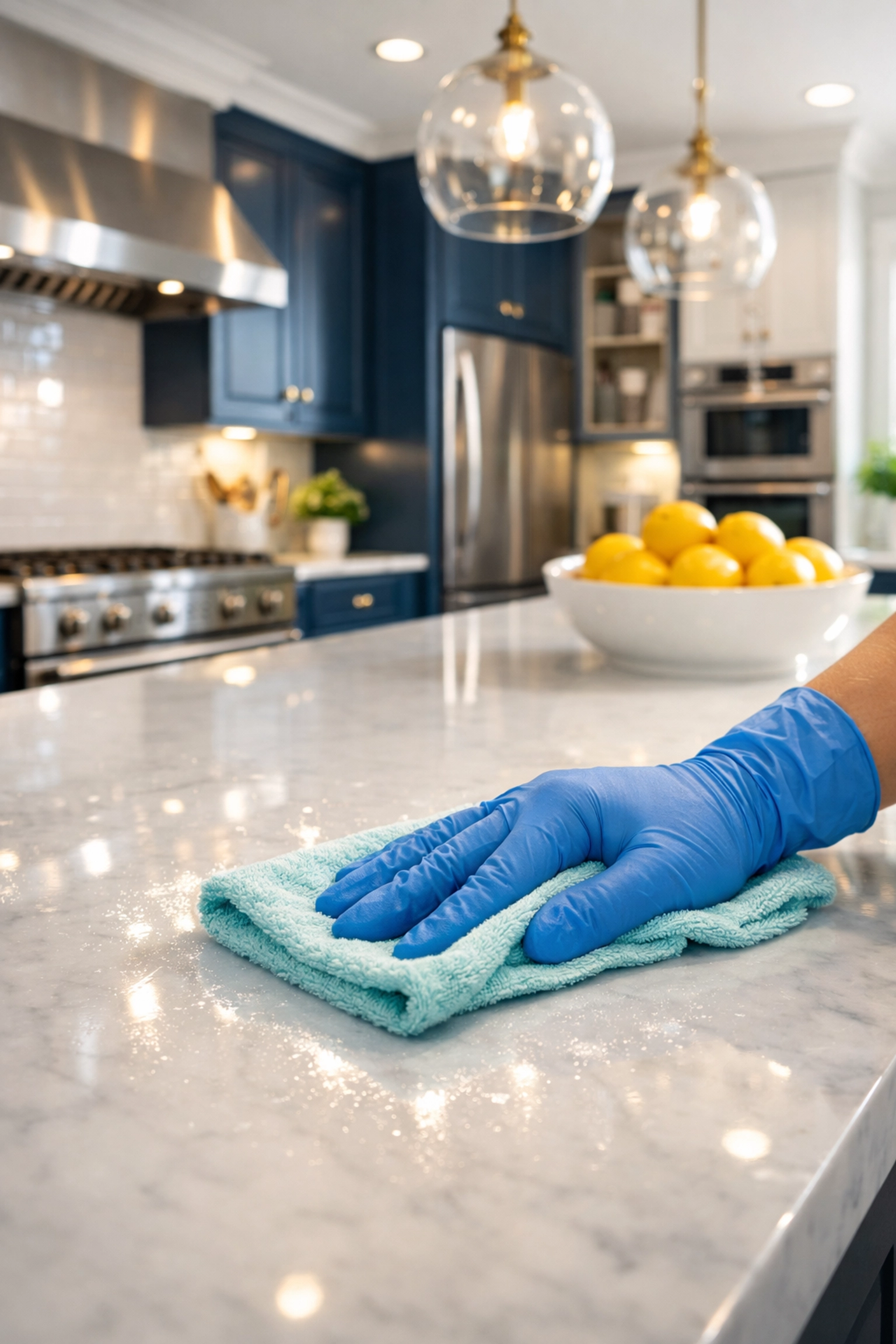 Professional MetroWest Cleaning Services performing a kitchen deep clean in a luxury Westford home.