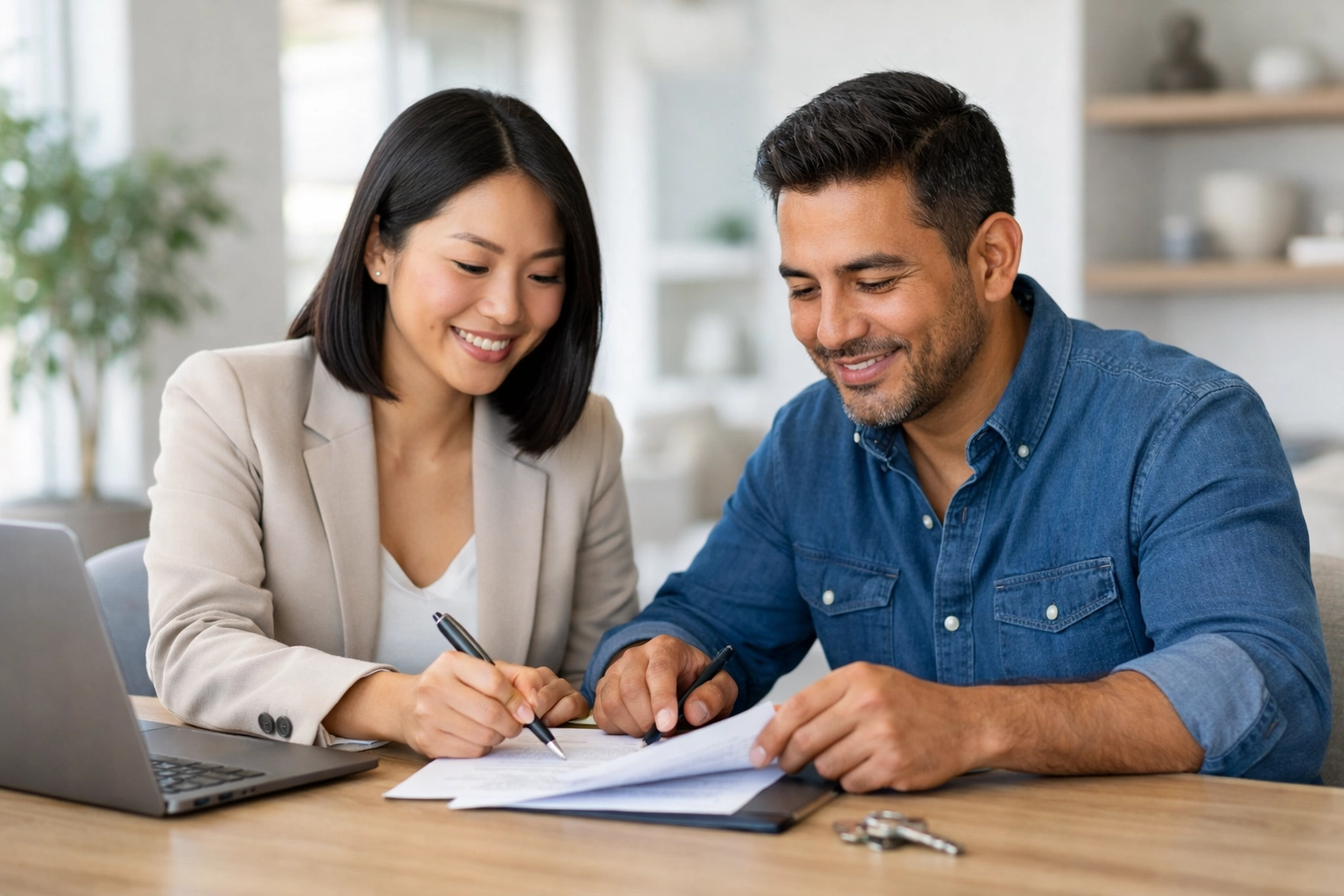 Professional agent helping client with paperwork
