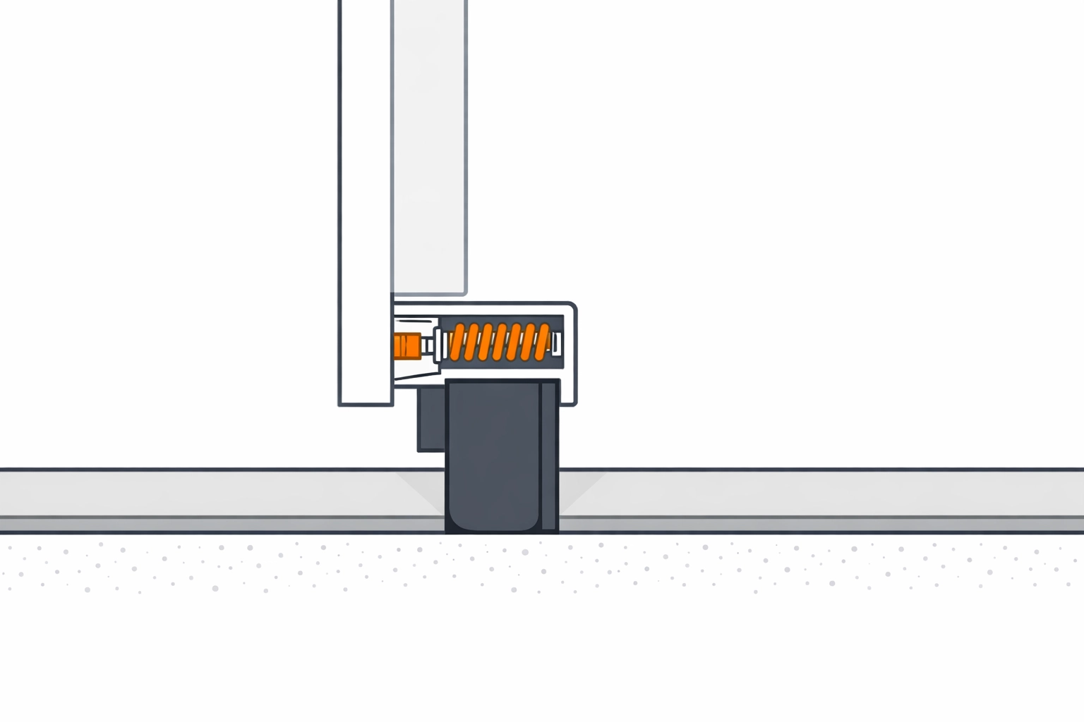 Illustration of an automatic door sweep mechanism for sealing gaps in Richmond doors.