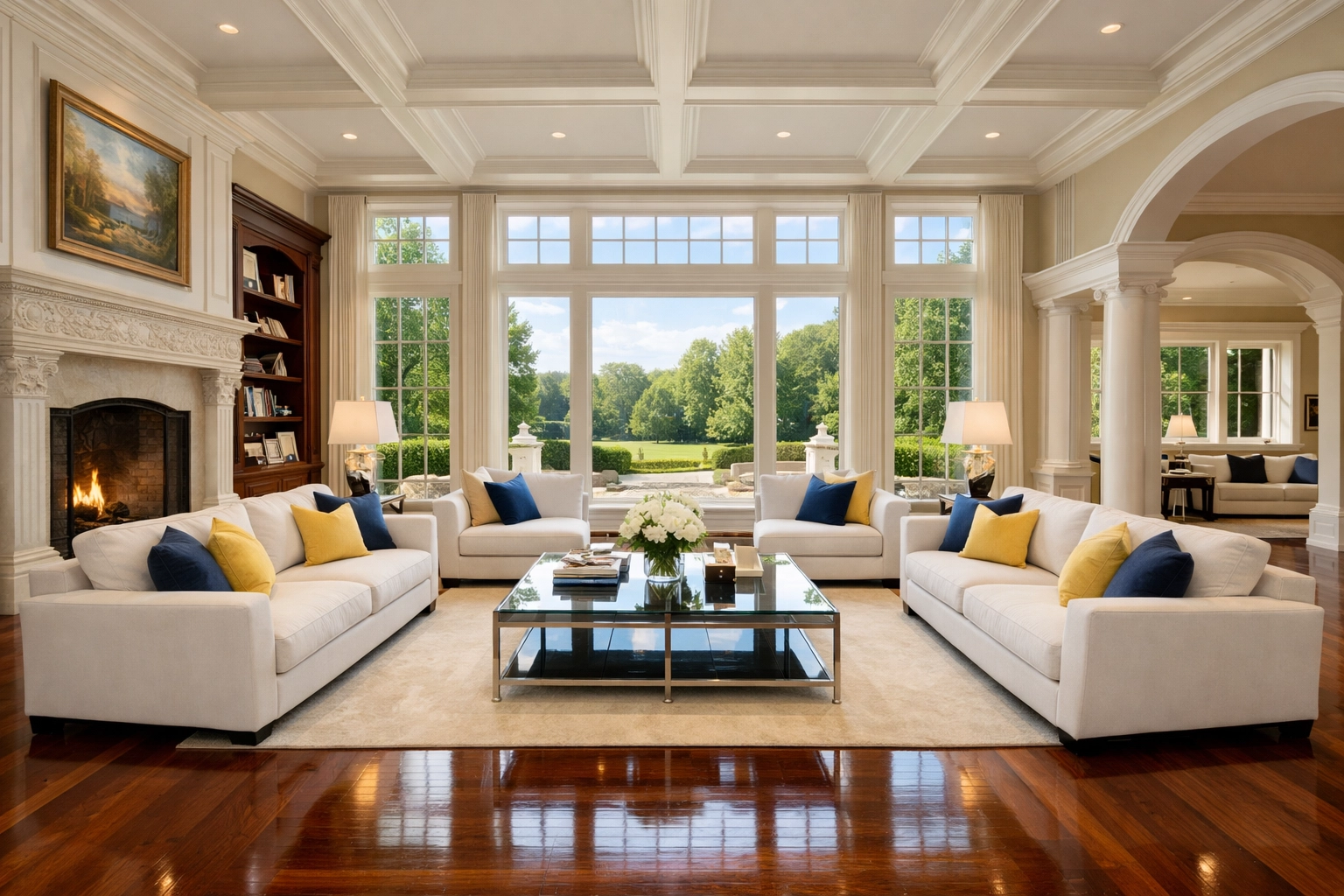 A perfectly maintained luxury living room in a Wayland MA estate after a professional Ninja-level cleaning service.