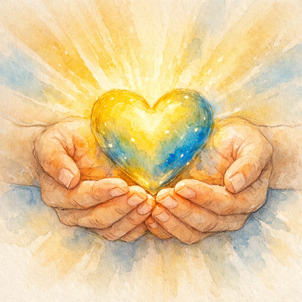 Hands gently holding a glowing heart illustrating God's love and healthy Christian self-acceptance