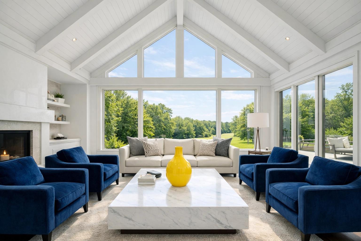 Pristine living room in a modern Topsfield estate, illustrating high-end residential cleaning standards.