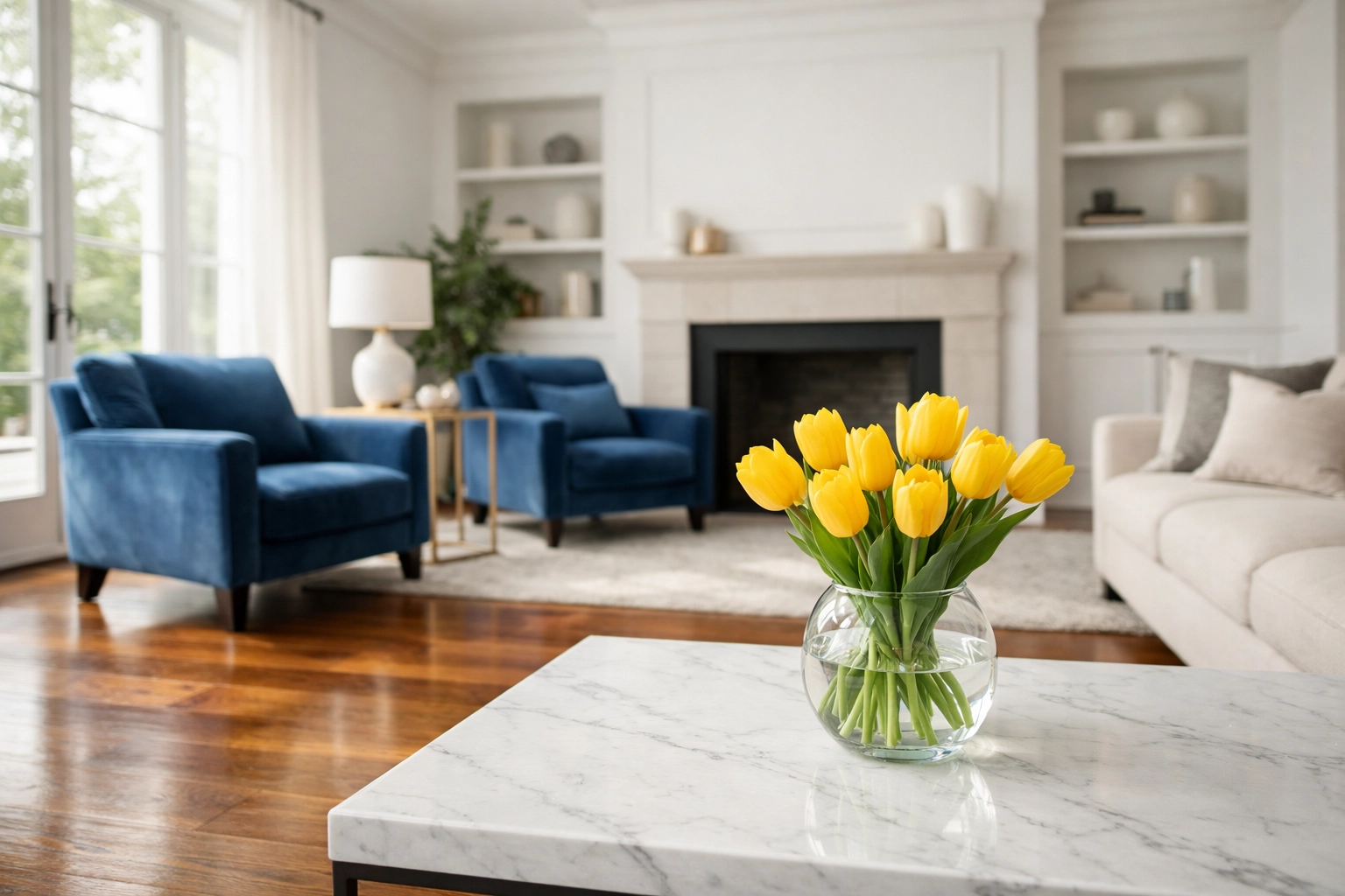 A spotless modern Ashby living room with dust-free surfaces provided by House Cleaning Ashby MA professionals.