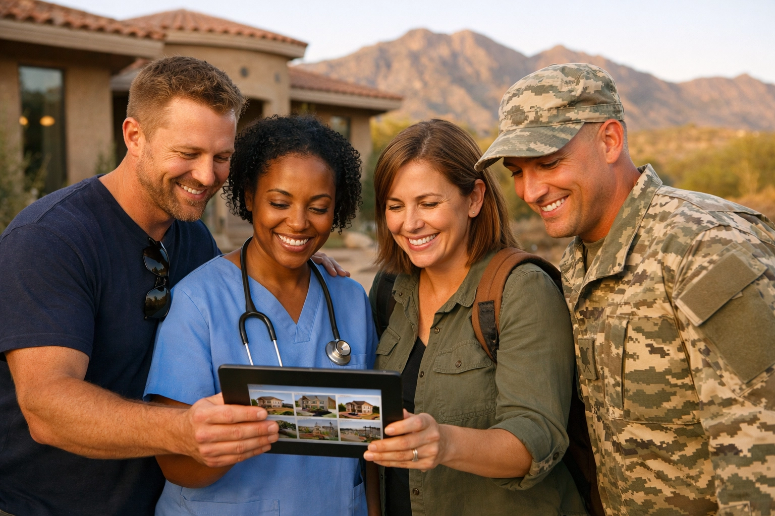 First responders teachers and nurses reviewing home listings on tablet in Arizona