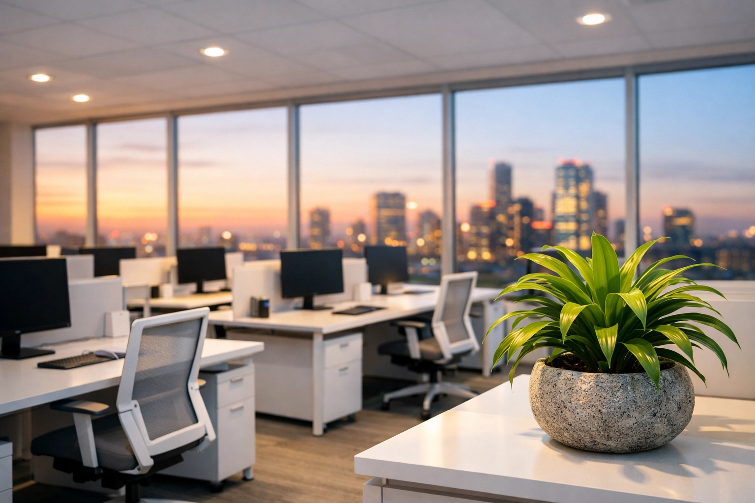 Spotless open-concept office in Chicago ready for tenants after professional commercial cleaning.