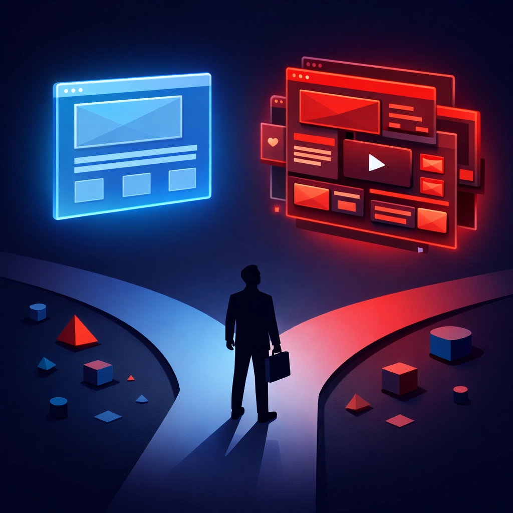 Small business owner choosing between budget £500 website and professional website investment