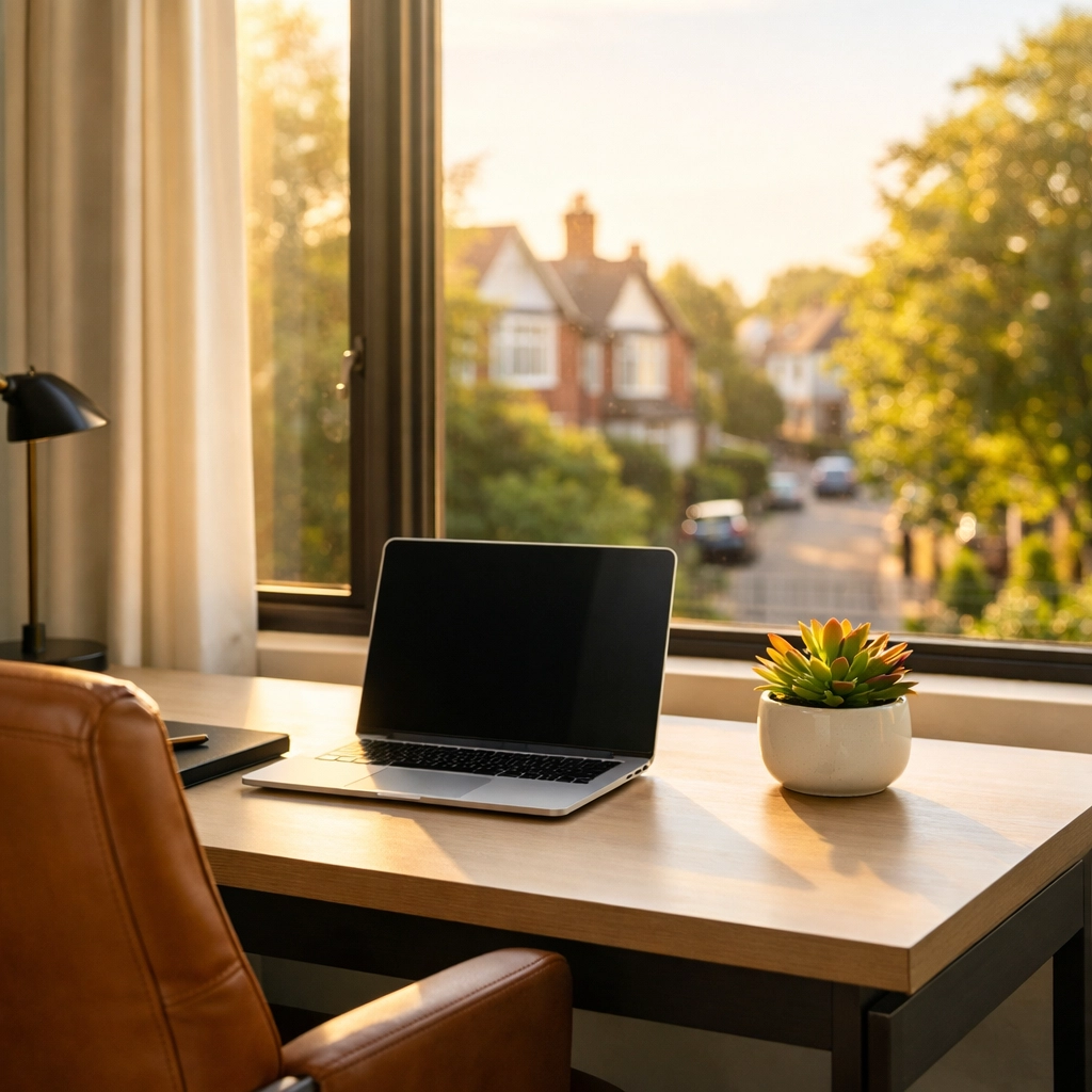 A stylish Surrey home office made possible by local mortgage advisor remortgage advice.