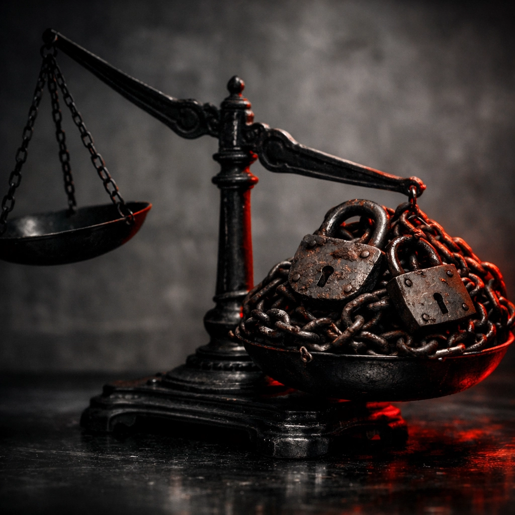 Industrial balance scale weighed down by heavy chains, representing the rising cost of servicing Canadian debt.