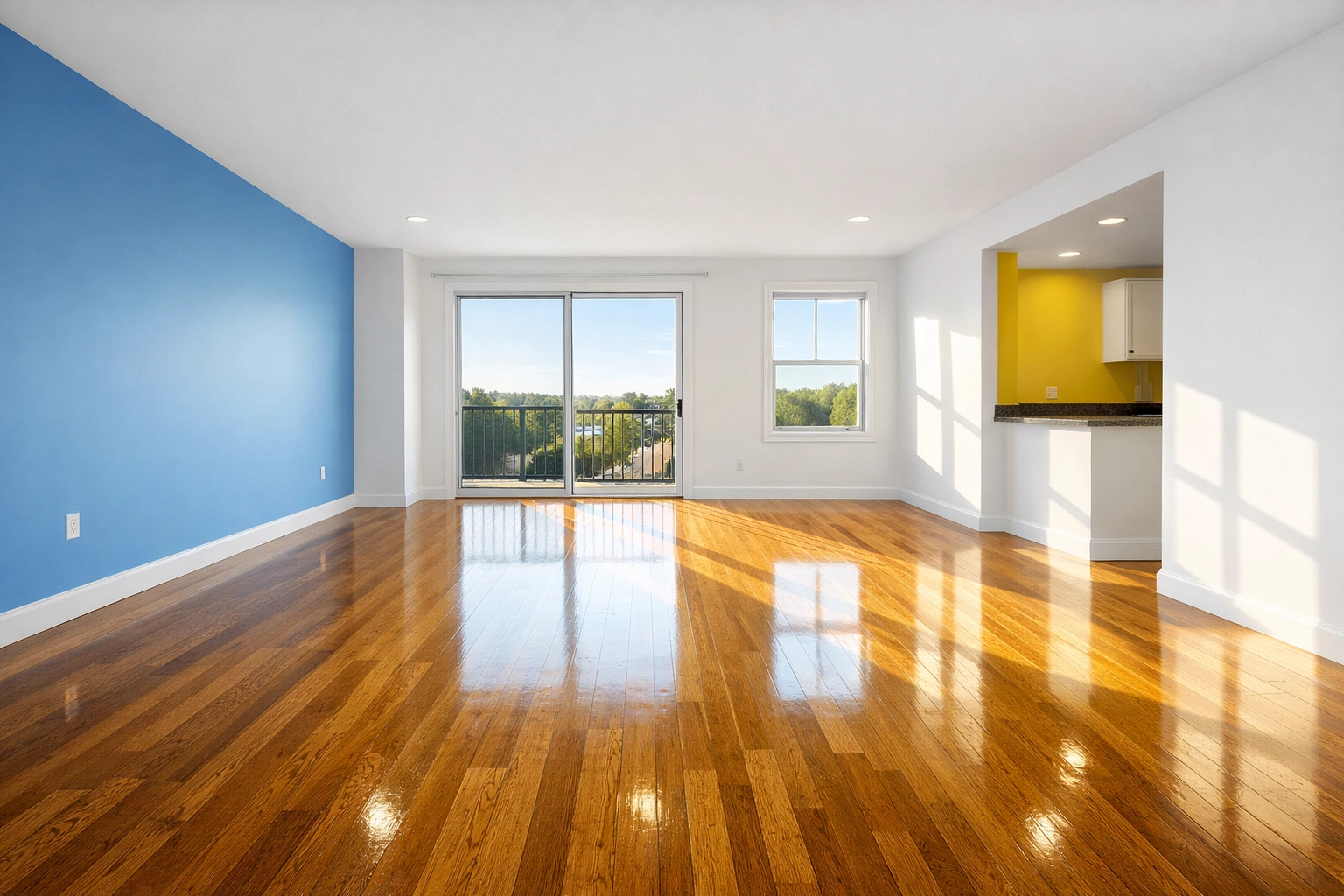 Professionally cleaned empty apartment living room in Leominster MA ready for move-out inspection.