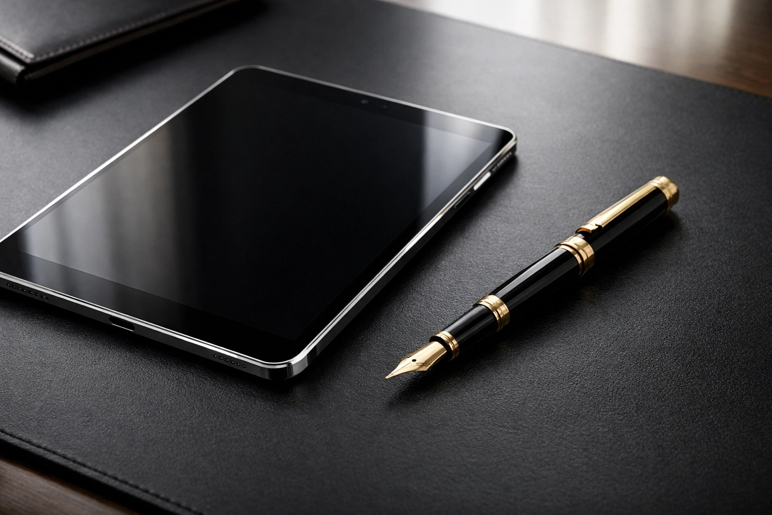 Digital tablet and gold pen on a desk representing professional property inventory report services.