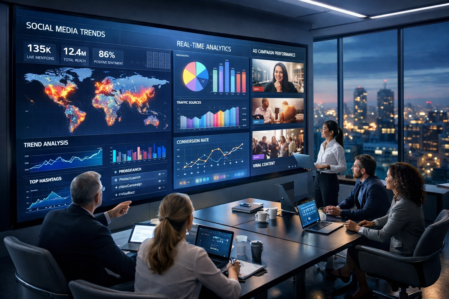 The Ultimate Guide to Super Bowl Sports Marketing: Everything You Need to Succeed Marketing strategists planning a Super Bowl campaign in a modern corporate war room with data displays.