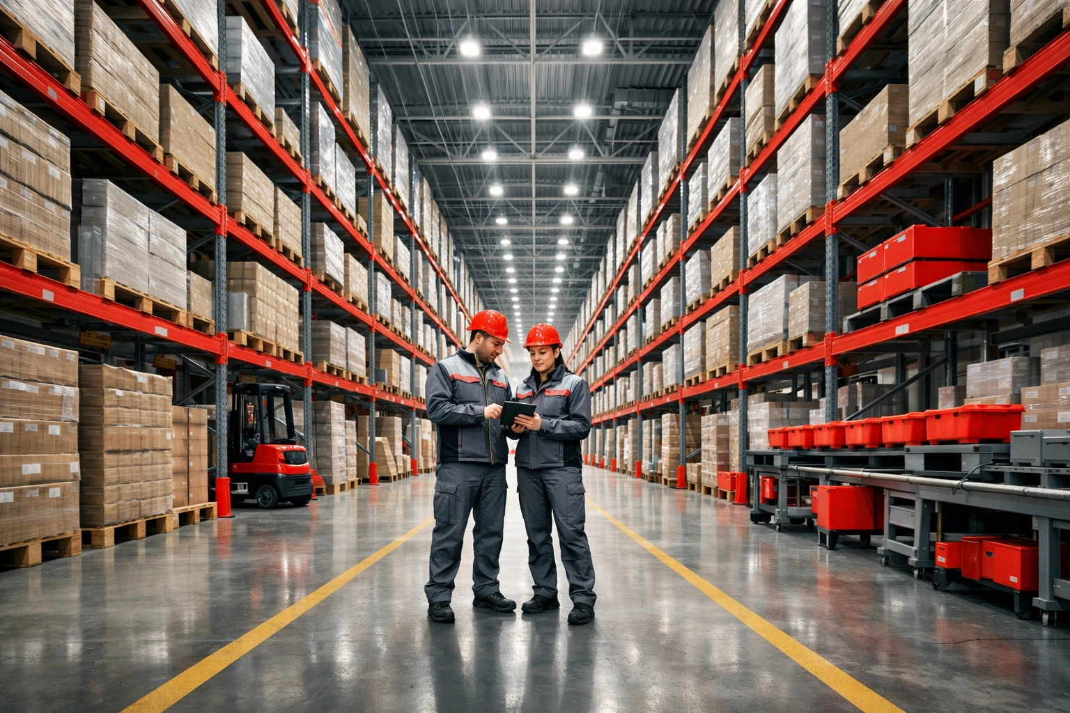 A large-scale modern logistics hub in Hertford with expert staff managing industrial storage solutions.