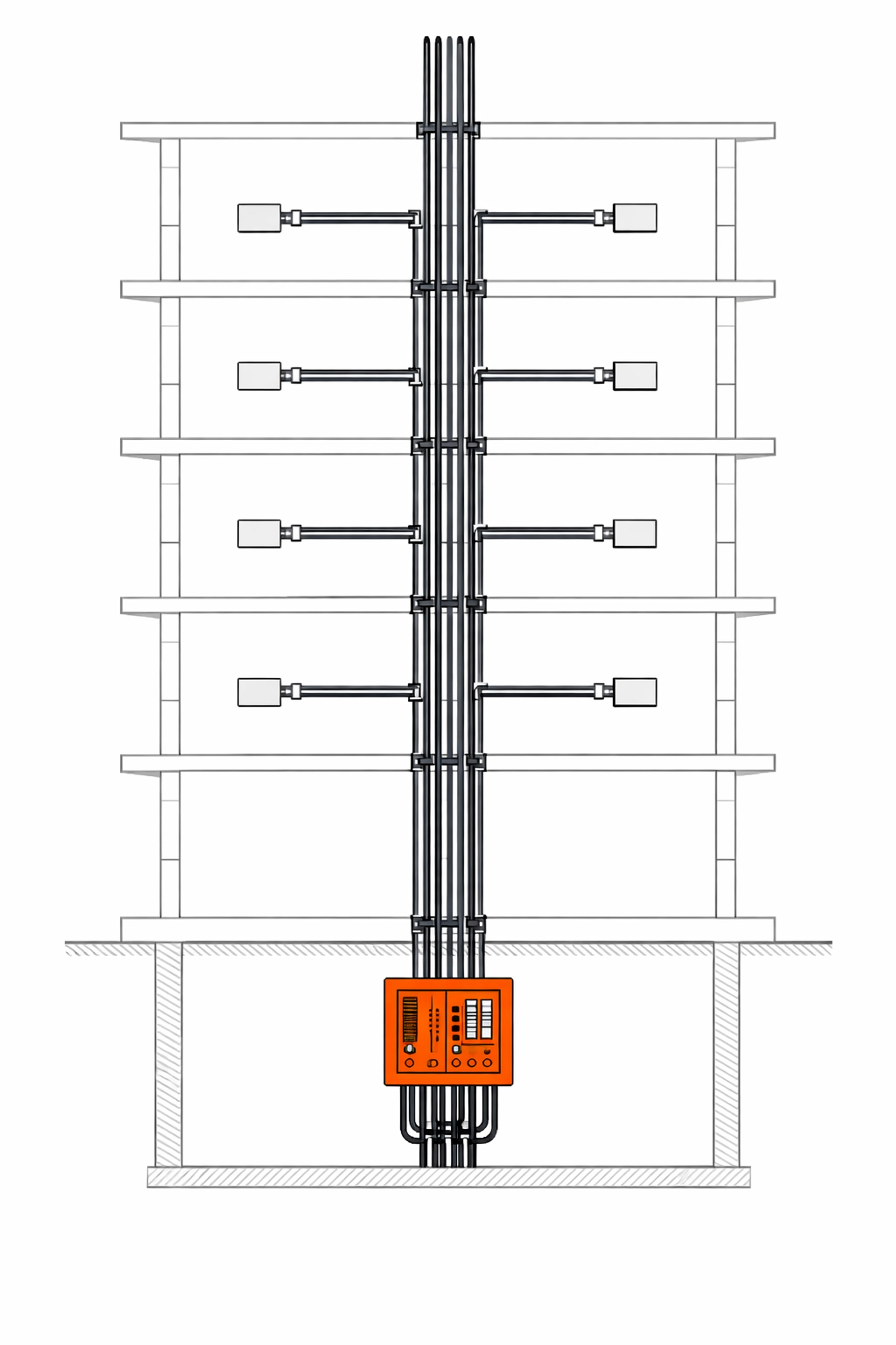 Diagramm einer elektrischen Steigleitung für effiziente Energieverteilung in Wiener Wohnbauten.
