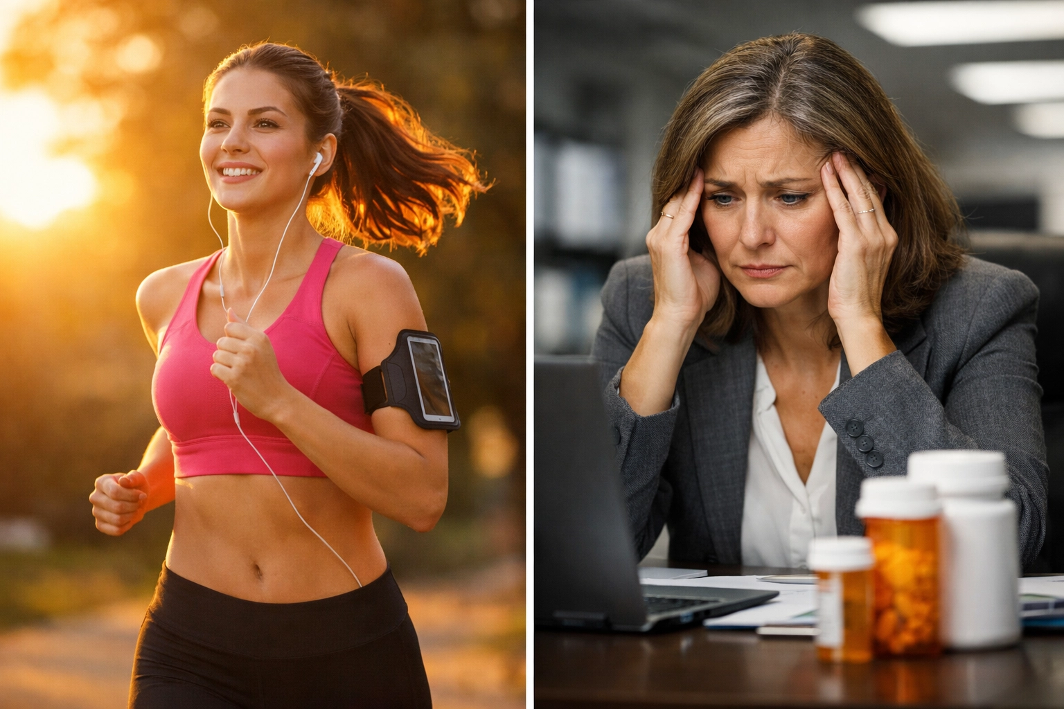 Comparison of healthy young adult versus older person showing importance of early life insurance