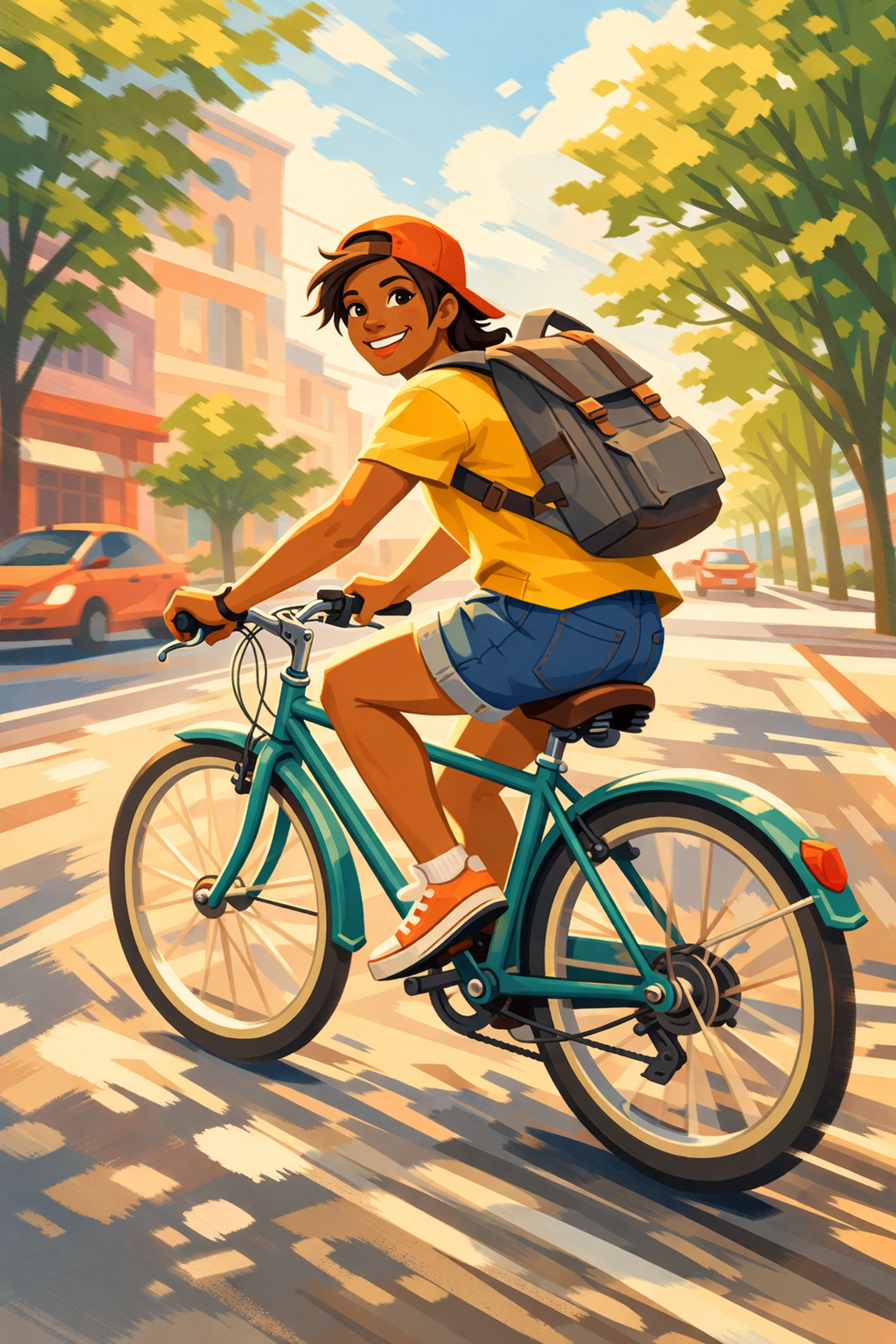 Person riding a bicycle in the city as a simple way to save on transportation costs.