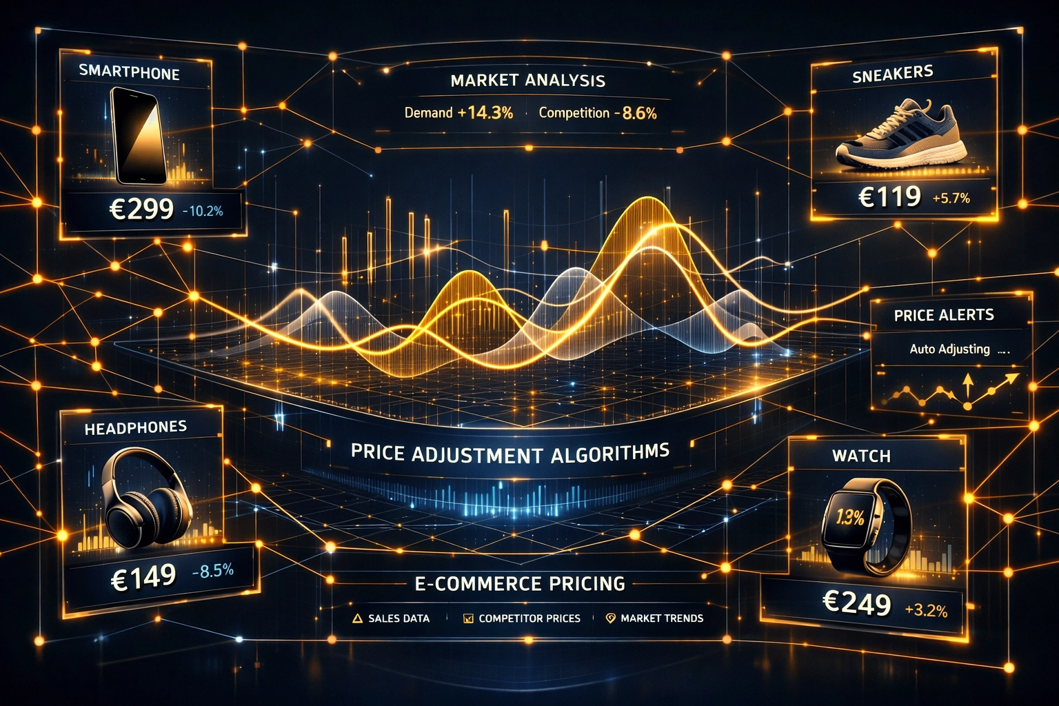 KI-Systeme visualisieren die dynamische Preisgestaltung und Marktveränderungen für den modernen Handel.