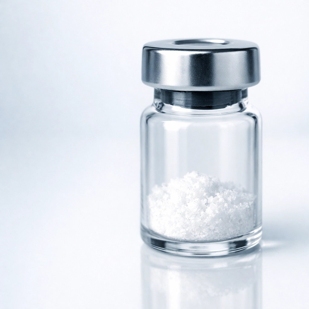 Lyophilized peptide vial for research on neurotransmitter balance and depression treatments.