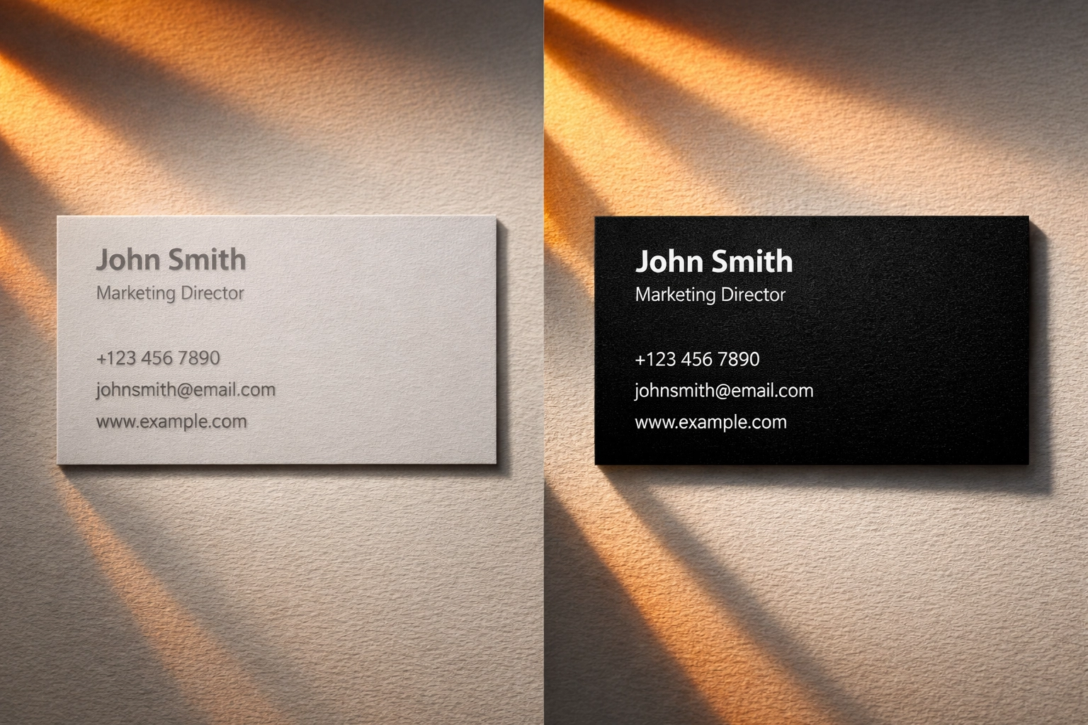 Comparison of standard black versus rich black ink on printed business cards