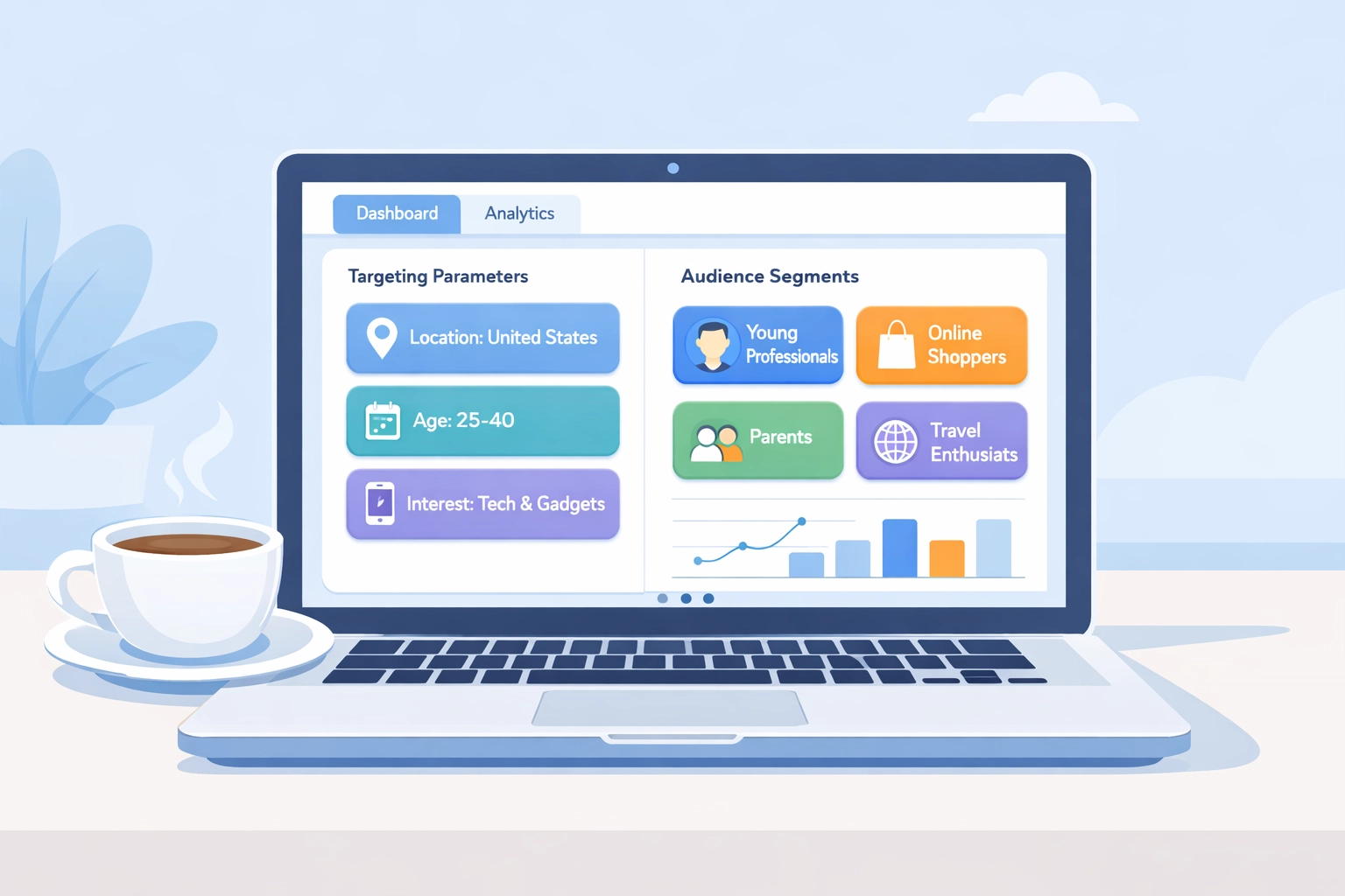 Self-serve programmatic dashboard showing campaign targeting and audience segments