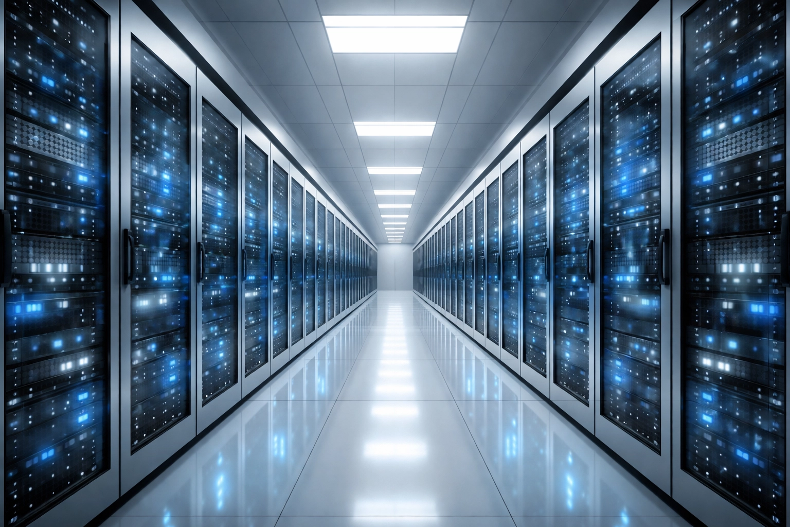 Modern data center corridor with illuminated server racks representing scalable infrastructure