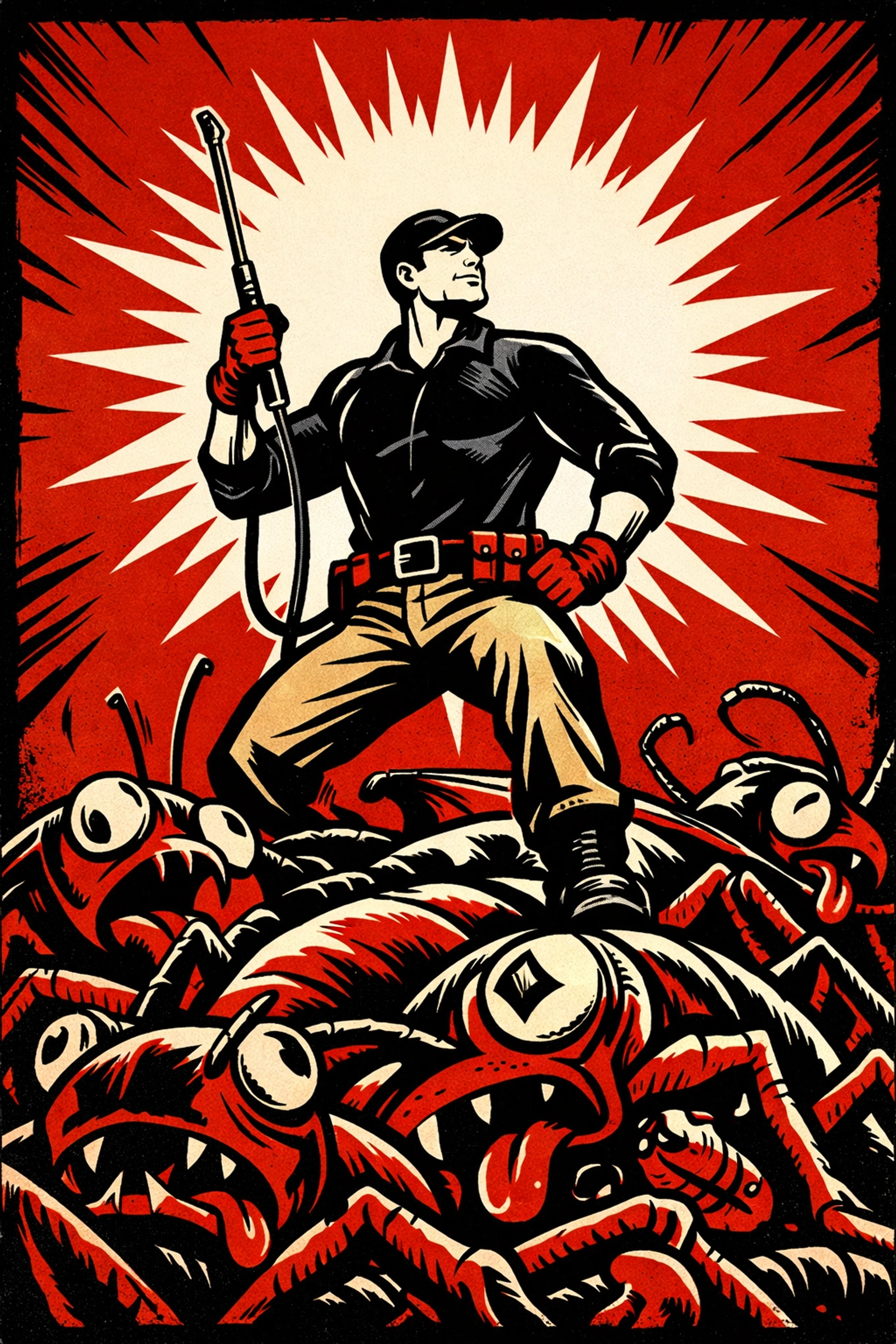 Pest X technician standing victorious over pests, representing the best pest control in Birmingham AL.