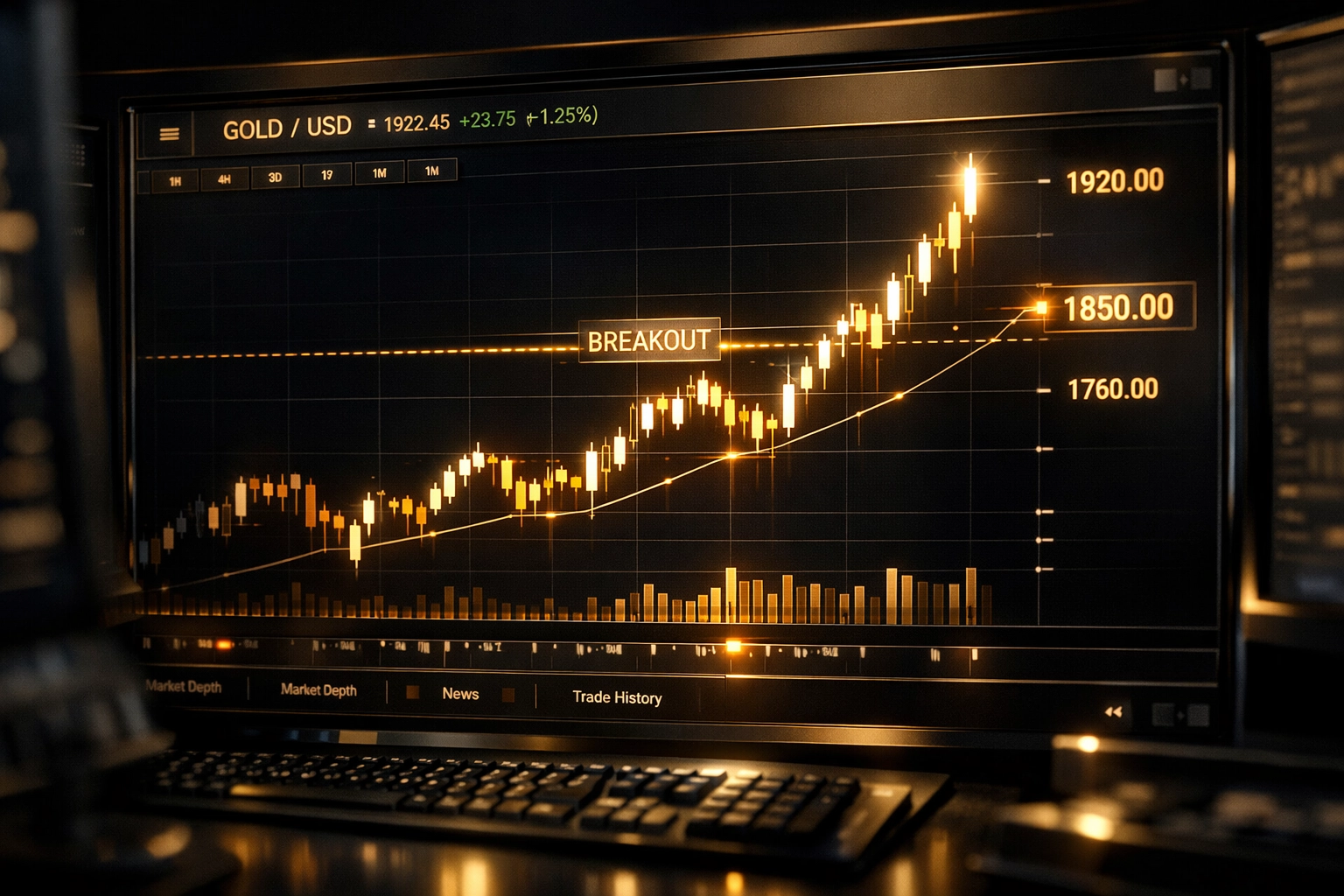 Gold price chart displaying breakout pattern with support and resistance levels for XAUUSD trading setup