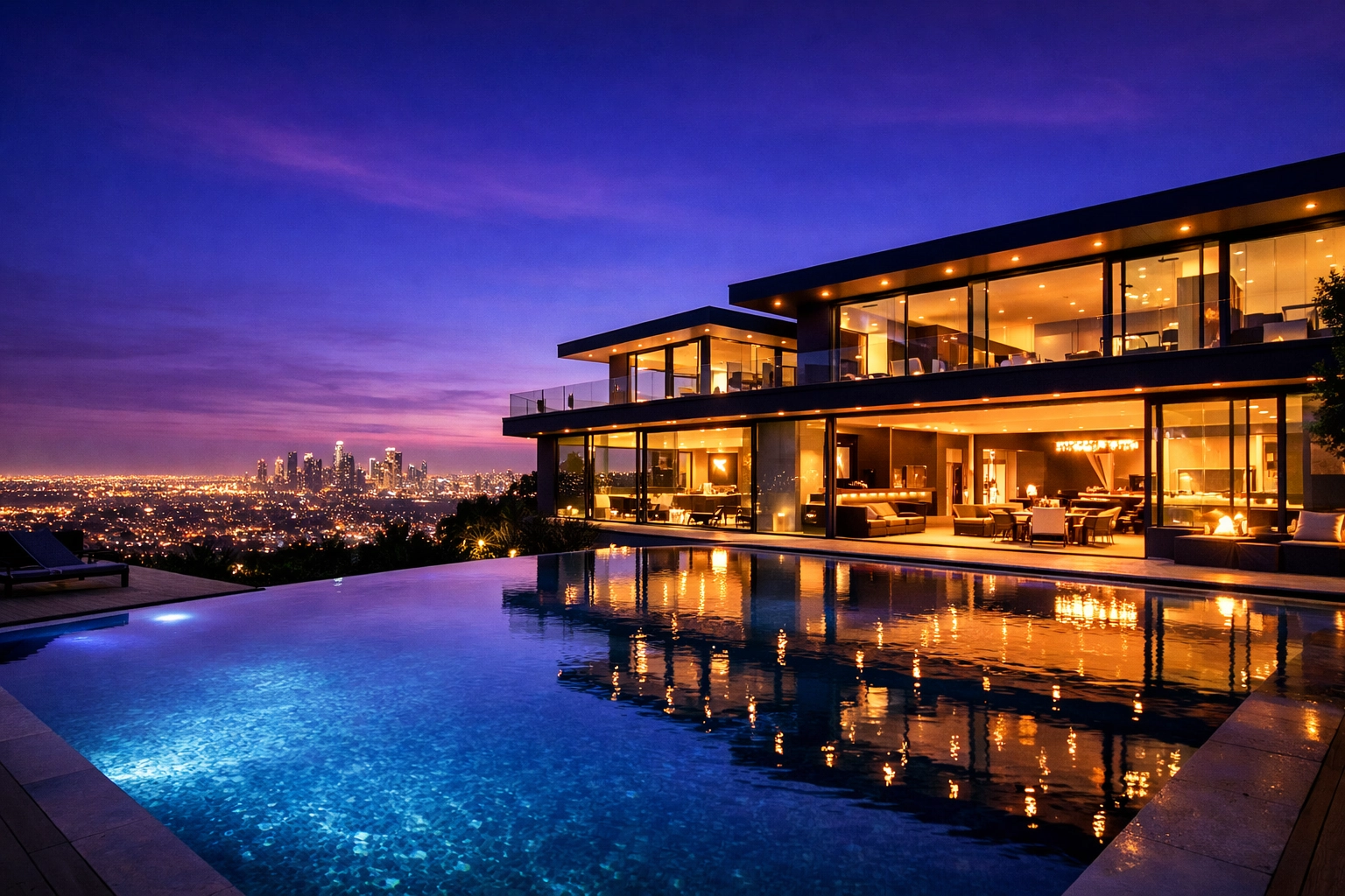 Luxury Hollywood Hills mansion with an infinity pool photographed by a professional Los Angeles real estate photographer.