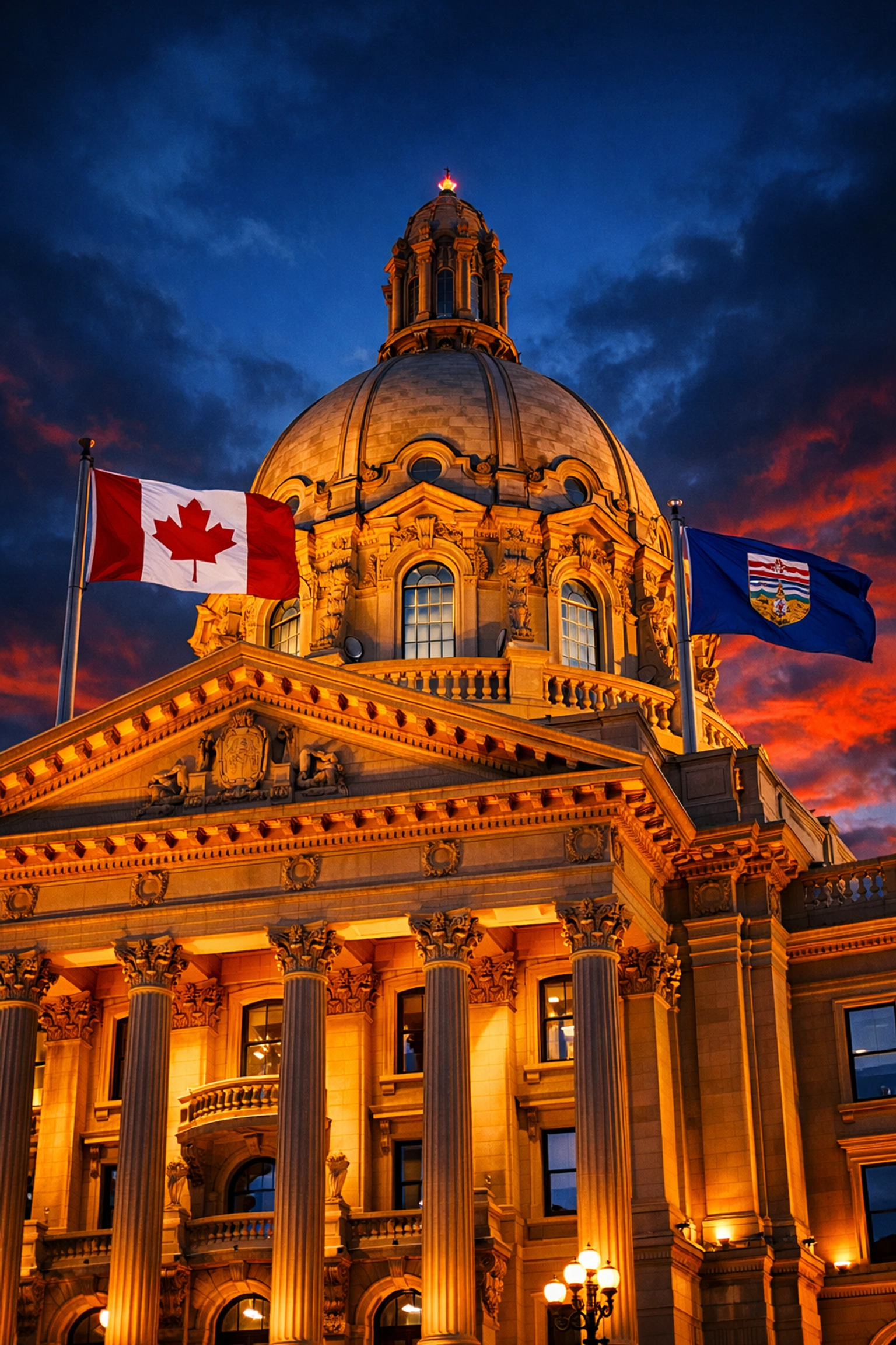 Alberta Legislature Building in Edmonton at dusk