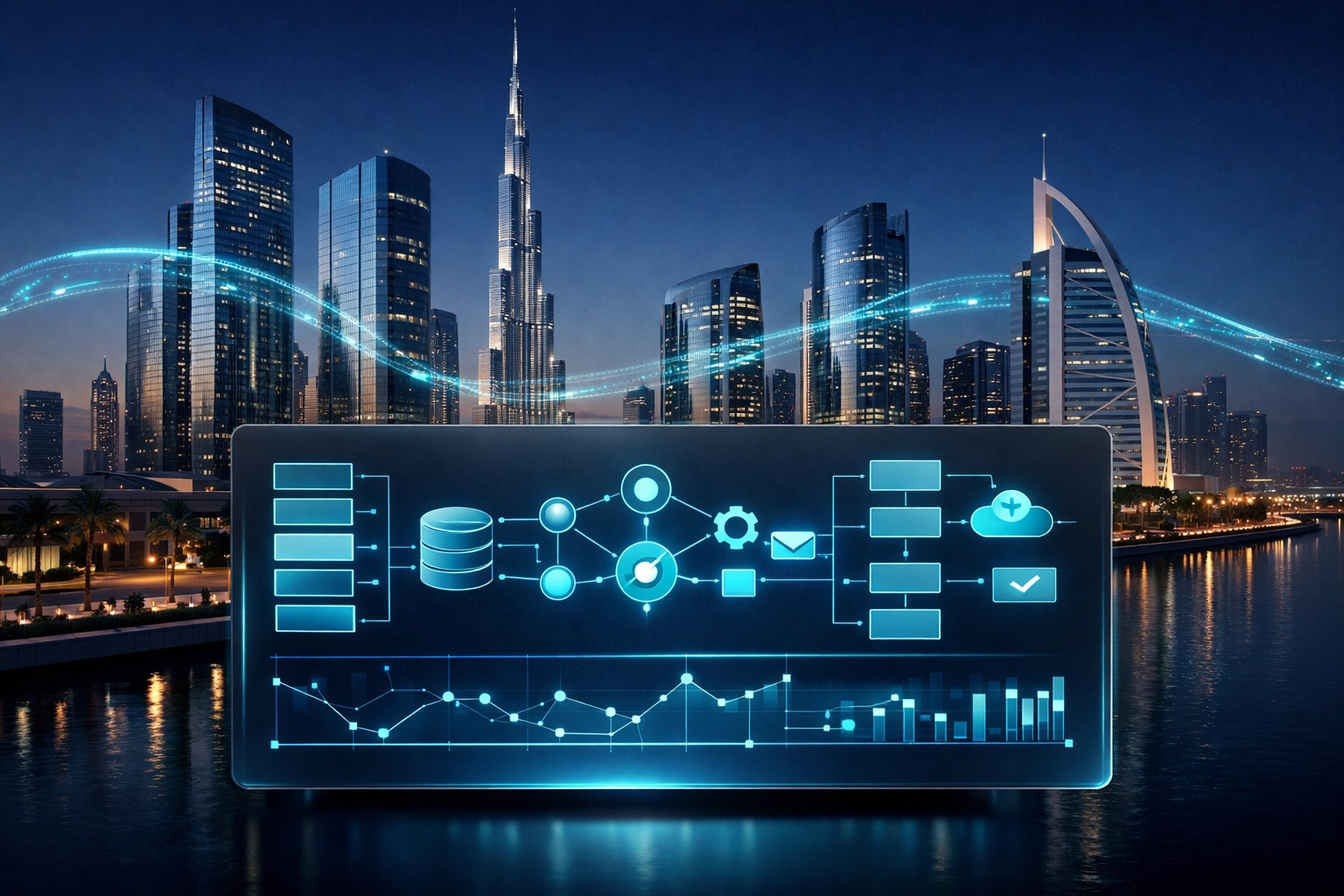 Digital transformation technology in UAE business district with automation systems