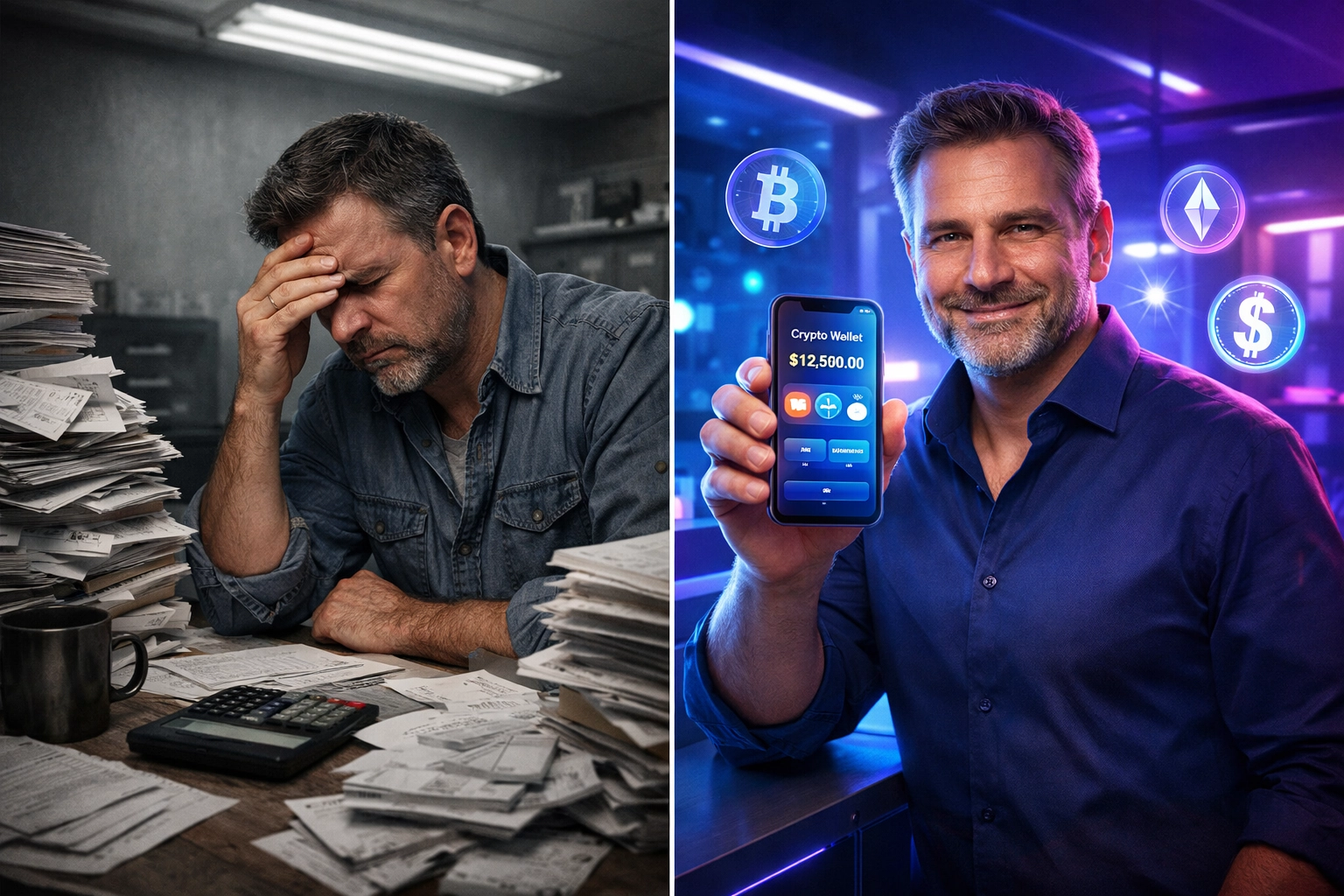 Small business owner comparing traditional payment processors to Larecoin Web3 crypto wallet