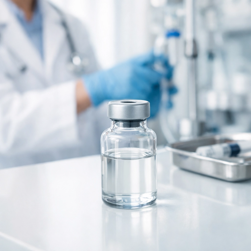 Medical professional preparing a prescription Wegovy substitute in a sterile clinical laboratory.