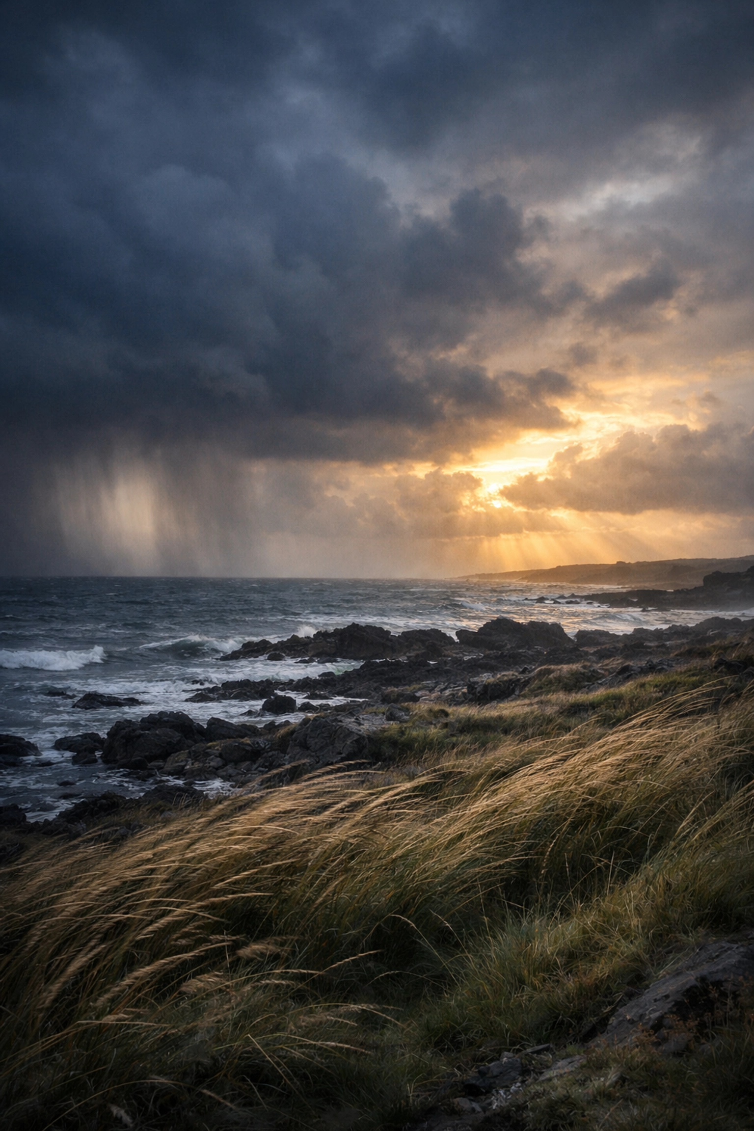 Misty British coastal landscape showing unpredictable weather conditions for ash scattering at sea
