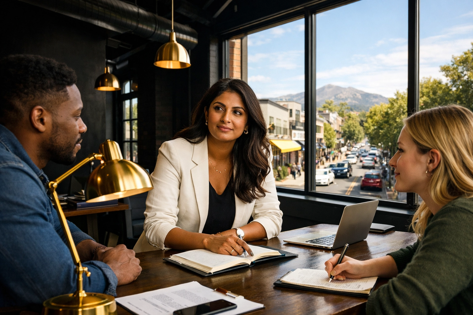 Diverse professionals in a modern Walnut Creek office space, demonstrating successful commercial project management.