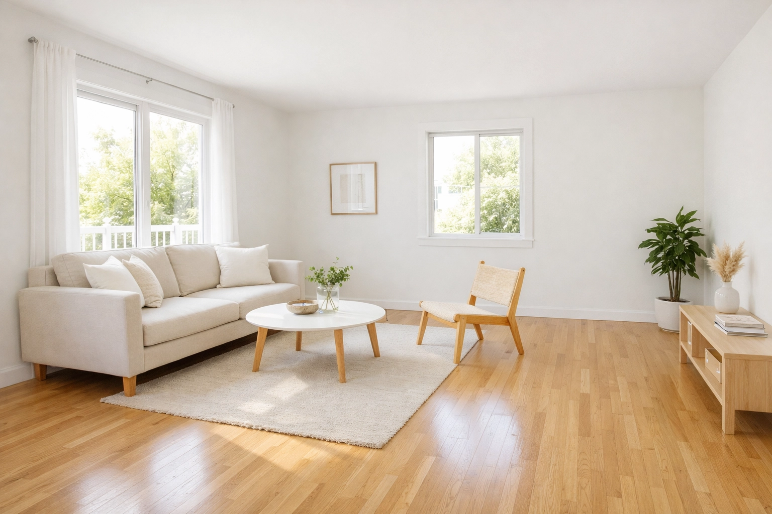 Decluttered living room showcasing maximum space and home valuation appeal